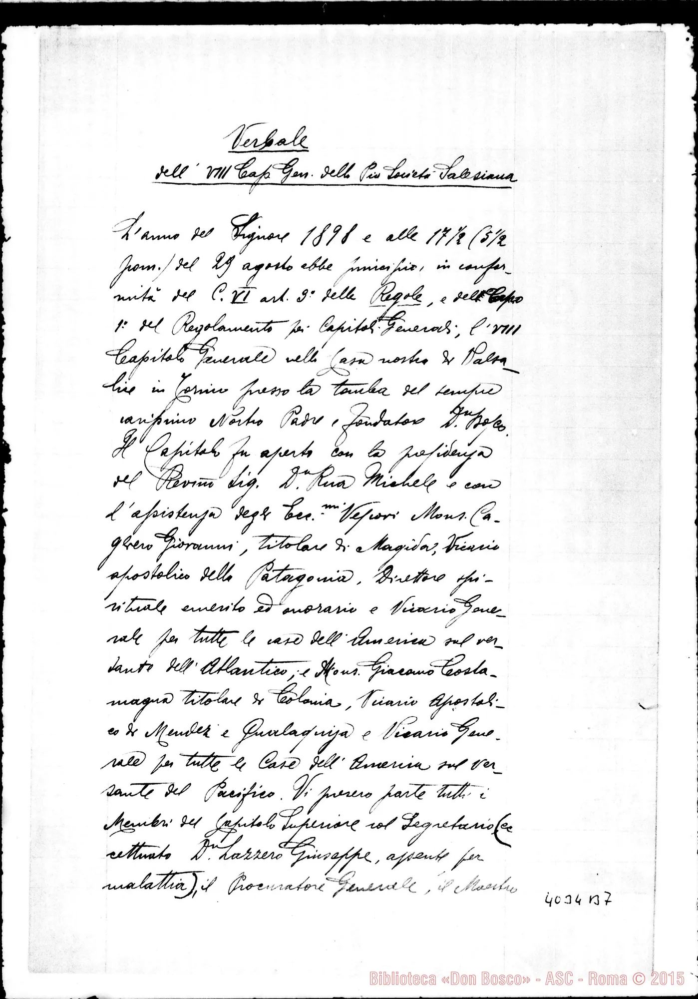 Fotogramma B 7 — Verbale dell’Vili Capitolo Generale