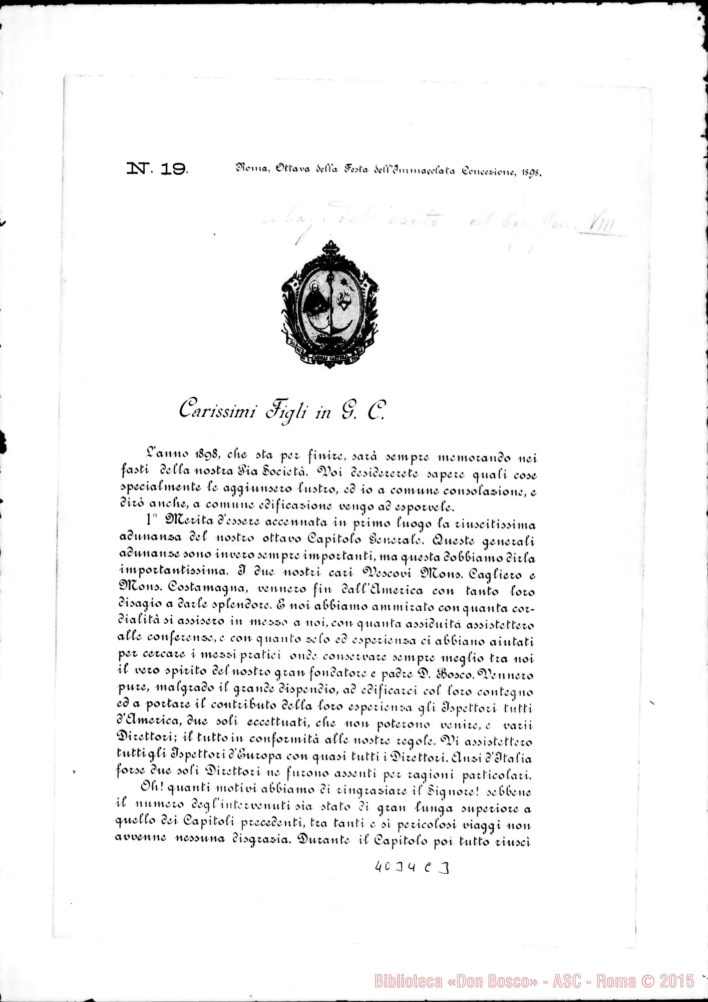 Fotogramma C 3 — Don Rua-Carissimi Figli. Circolare sull’esito del Capitolo. Stampato