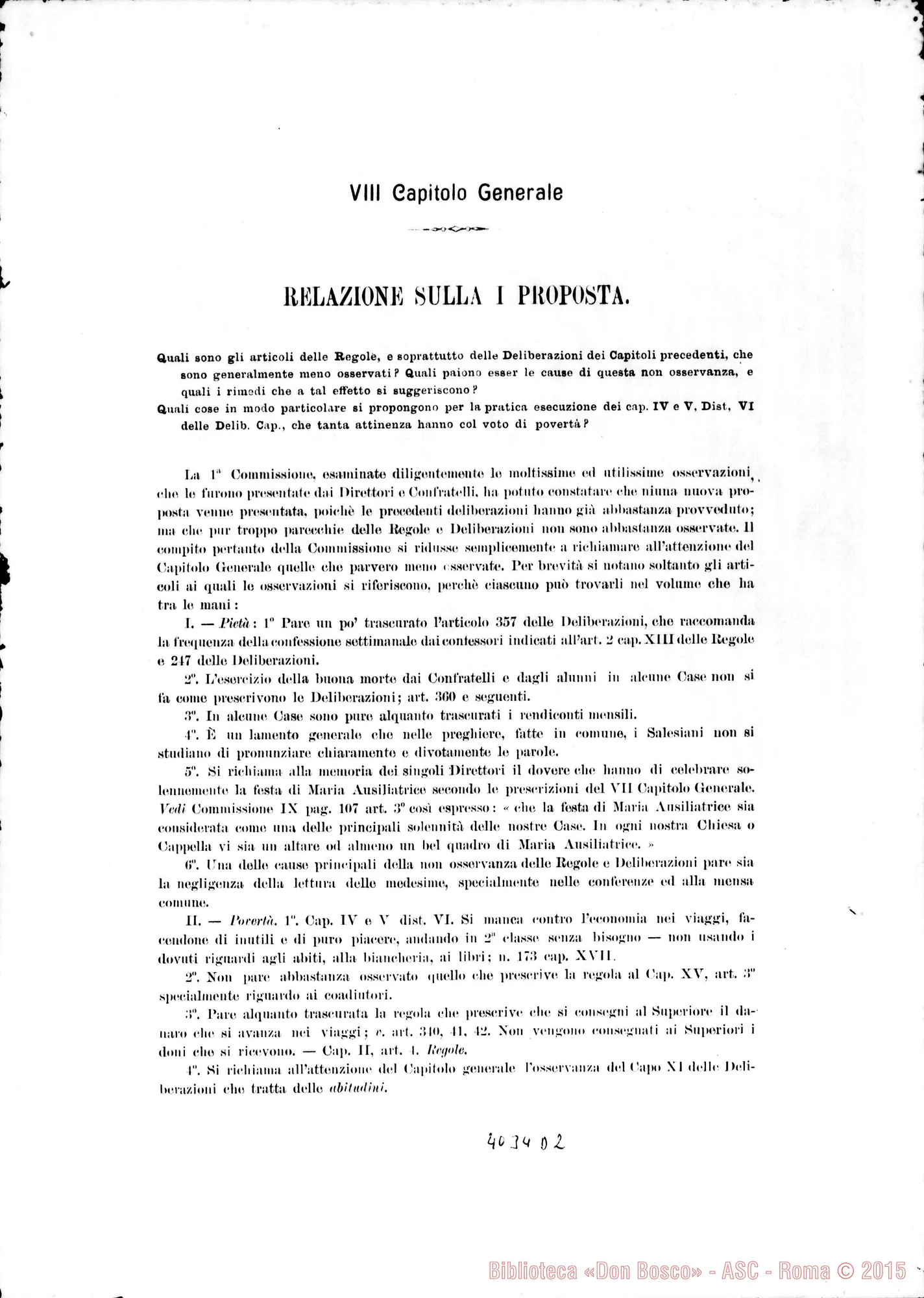 Fotogramma D 2 — Relazioni delle diverse Commissioni. Stampato