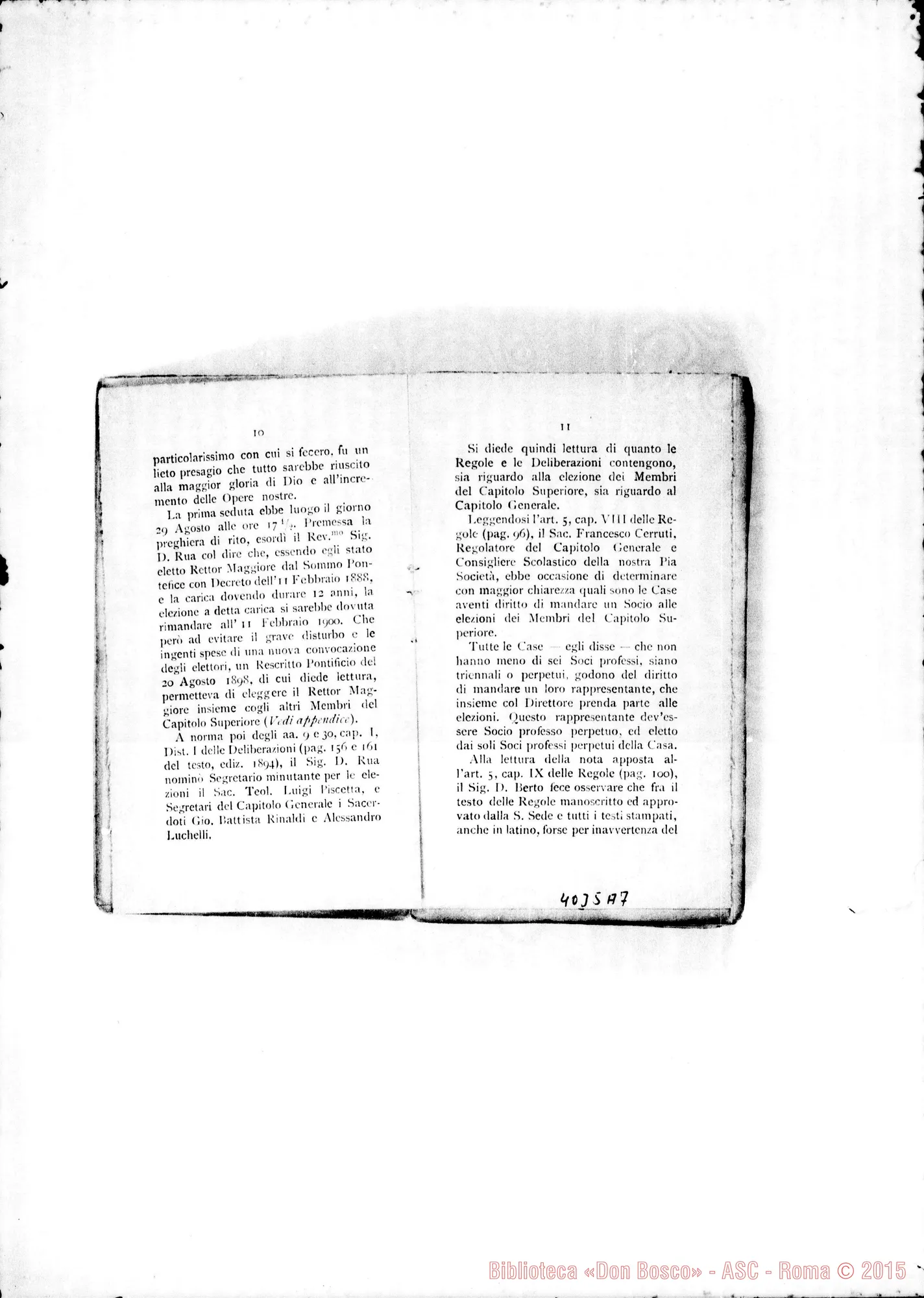 Fotogramma A 7 — Atti e Deliberazioni dell’VIII Capitolo Generale. Stampato. S. Benigno C., 1899