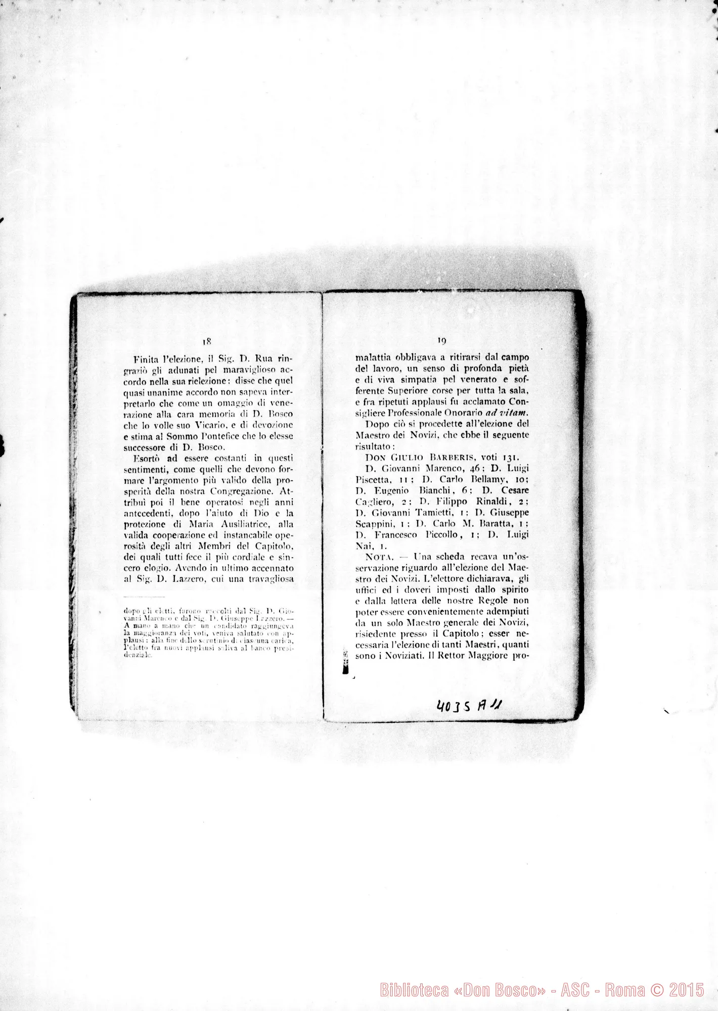 Fotogramma A 11 — Atti e Deliberazioni dell’VIII Capitolo Generale. Stampato. S. Benigno C., 1899