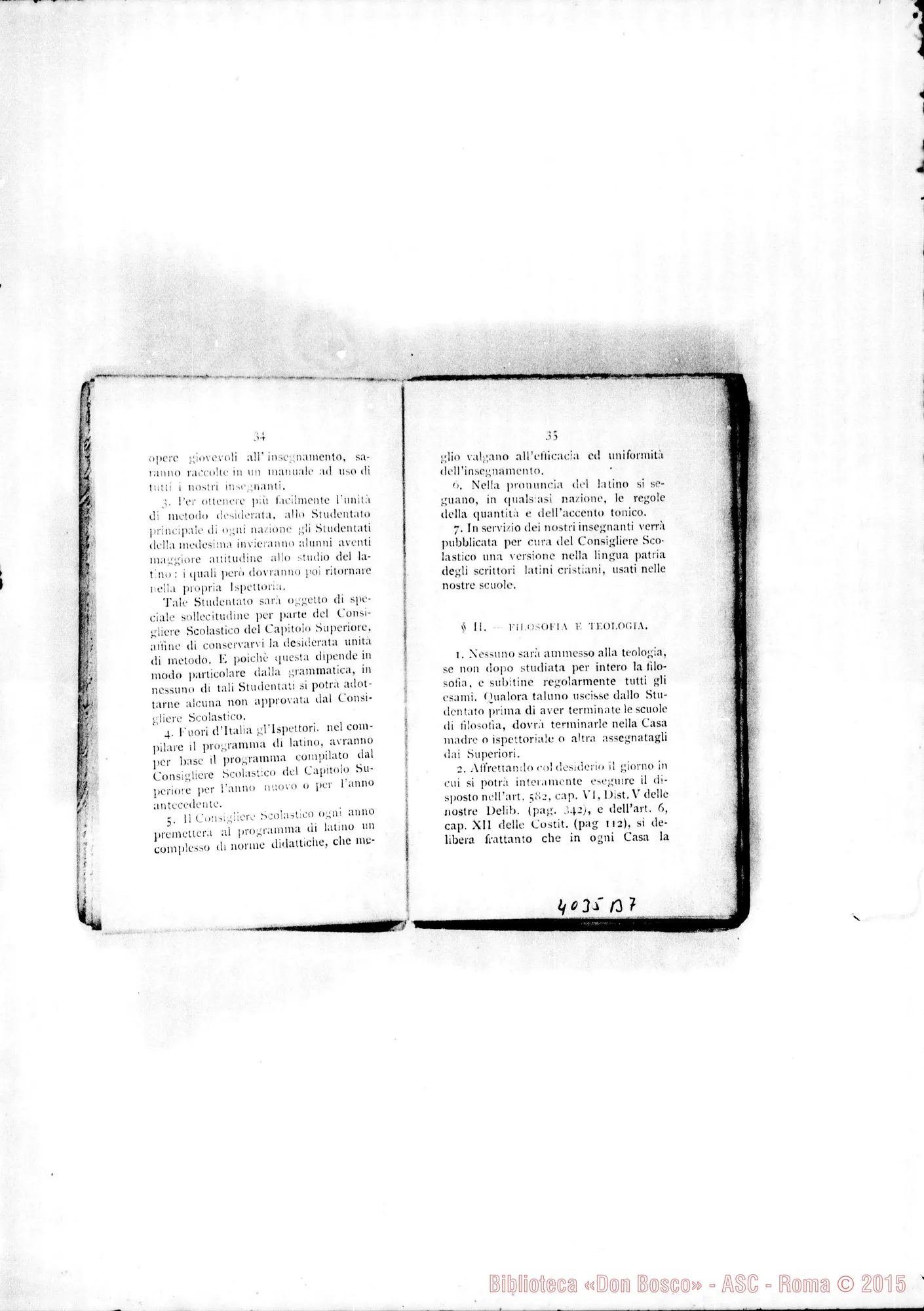 Fotogramma B 7 — Atti e Deliberazioni dell’VIII Capitolo Generale. Stampato. S. Benigno C., 1899
