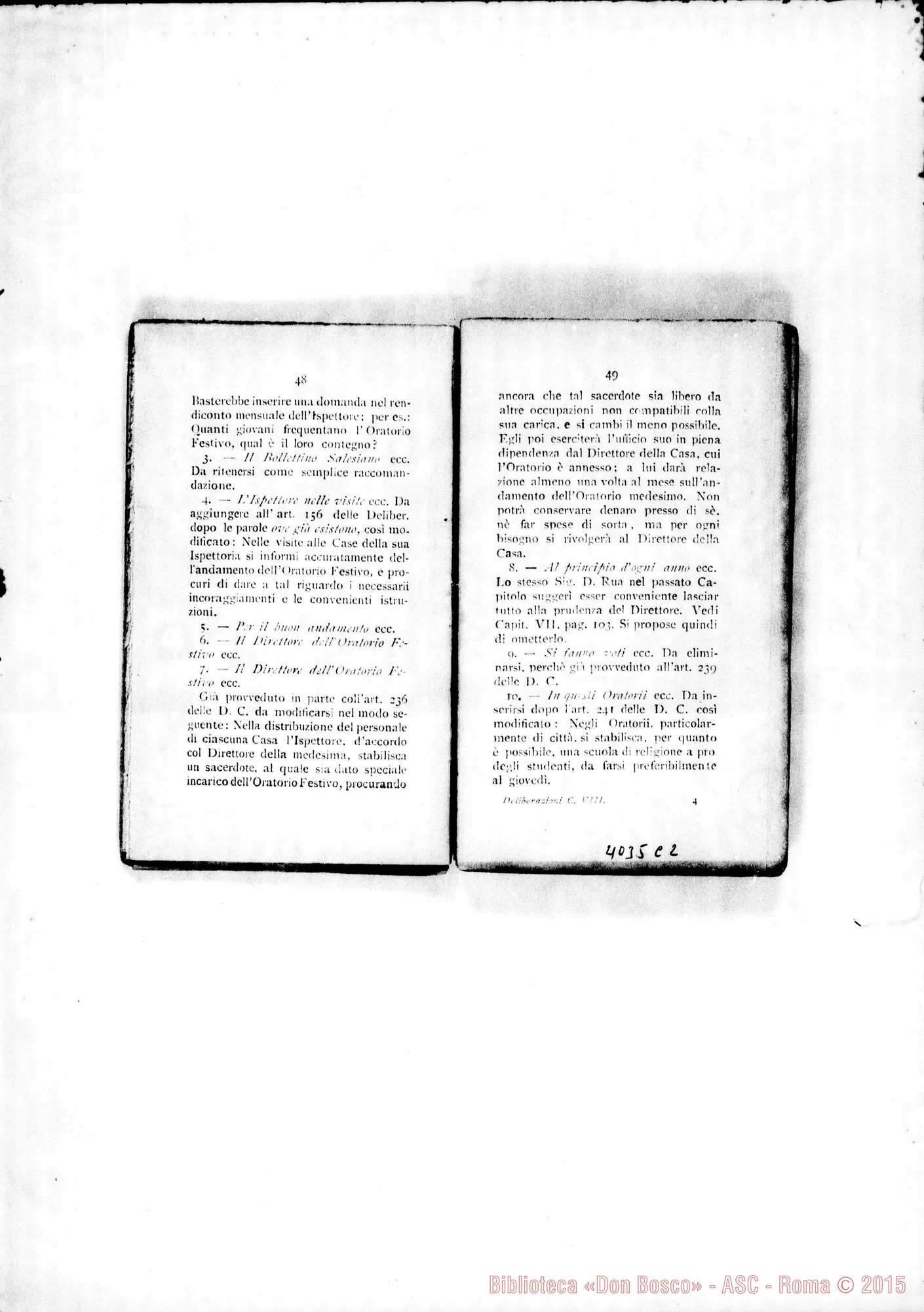 Fotogramma C 2 — Atti e Deliberazioni dell’VIII Capitolo Generale. Stampato. S. Benigno C., 1899
