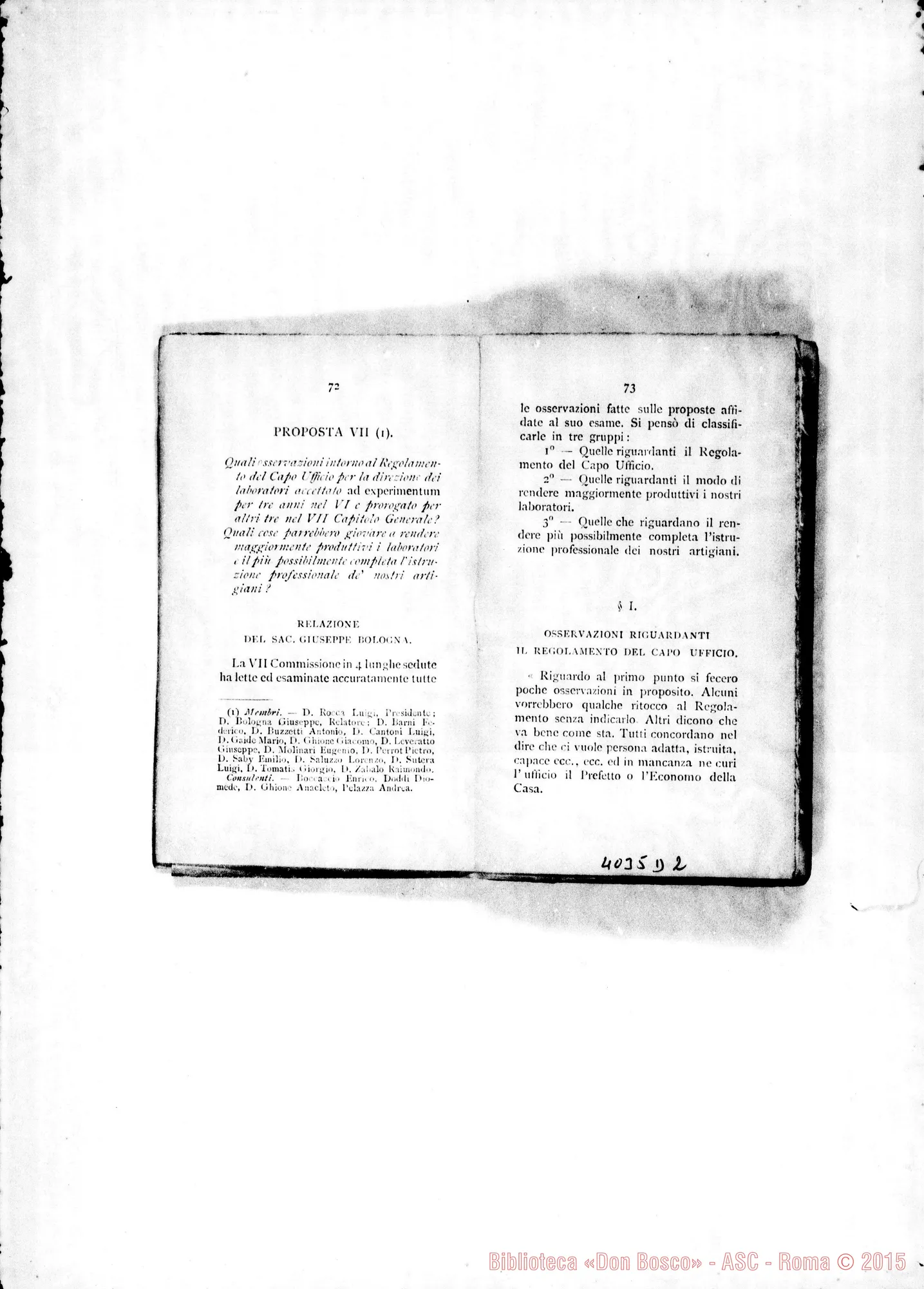 Fotogramma D 2 — Atti e Deliberazioni dell’VIII Capitolo Generale. Stampato. S. Benigno C., 1899