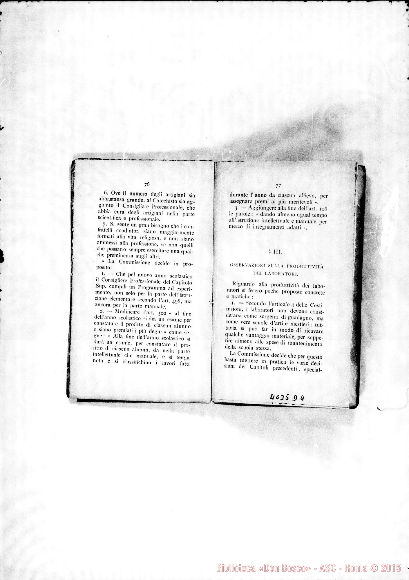 Fotogramma D 4 — Atti e Deliberazioni dell’VIII Capitolo Generale. Stampato. S. Benigno C., 1899