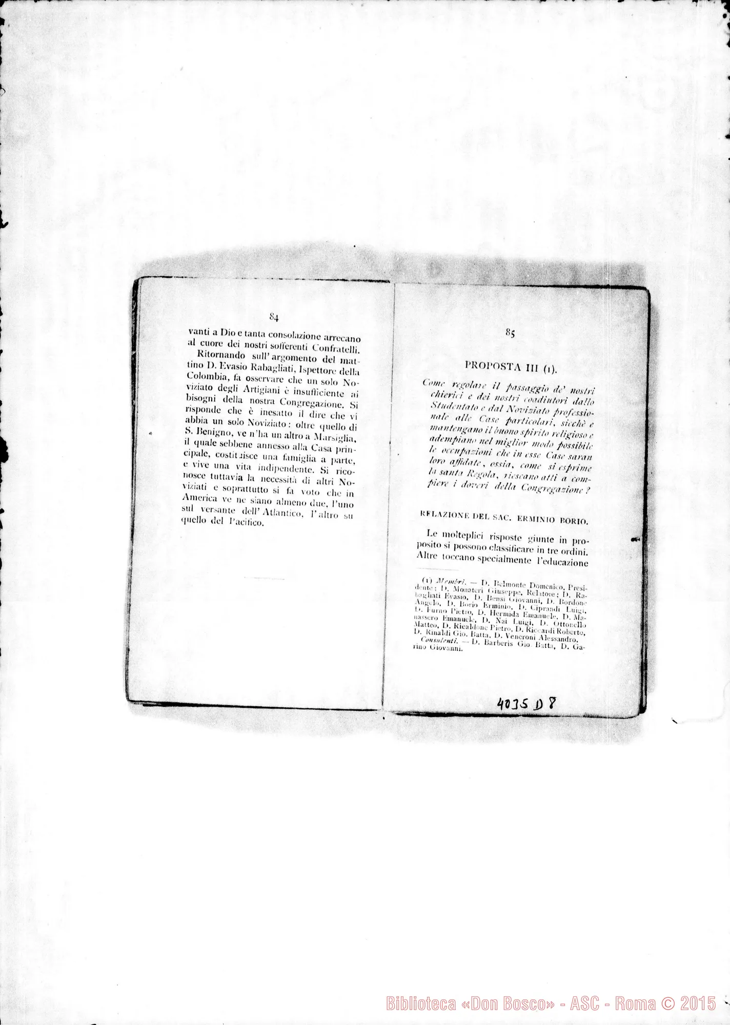 Fotogramma D 8 — Atti e Deliberazioni dell’VIII Capitolo Generale. Stampato. S. Benigno C., 1899