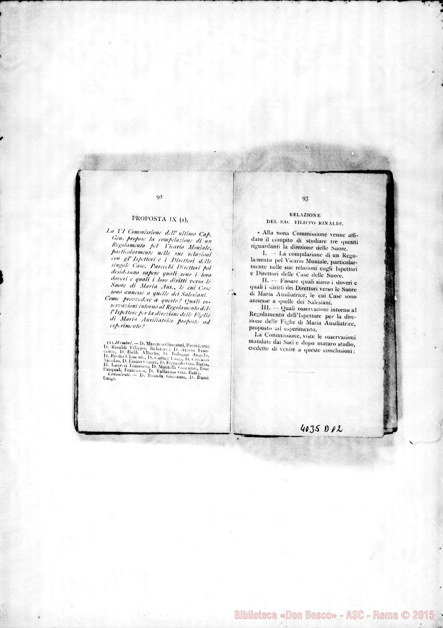 Fotogramma D 12 — Atti e Deliberazioni dell’VIII Capitolo Generale. Stampato. S. Benigno C., 1899