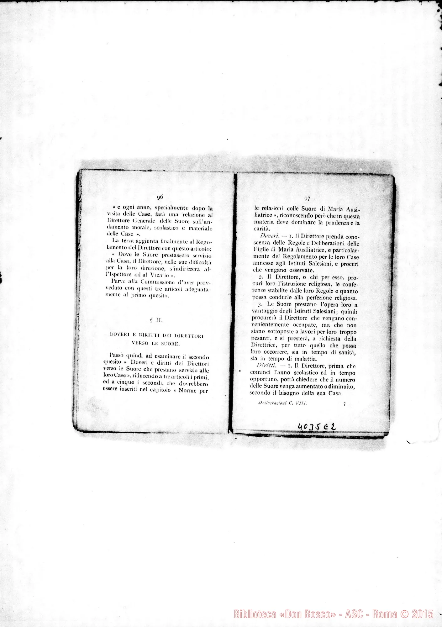 Fotogramma E 2 — Atti e Deliberazioni dell’VIII Capitolo Generale. Stampato. S. Benigno C., 1899