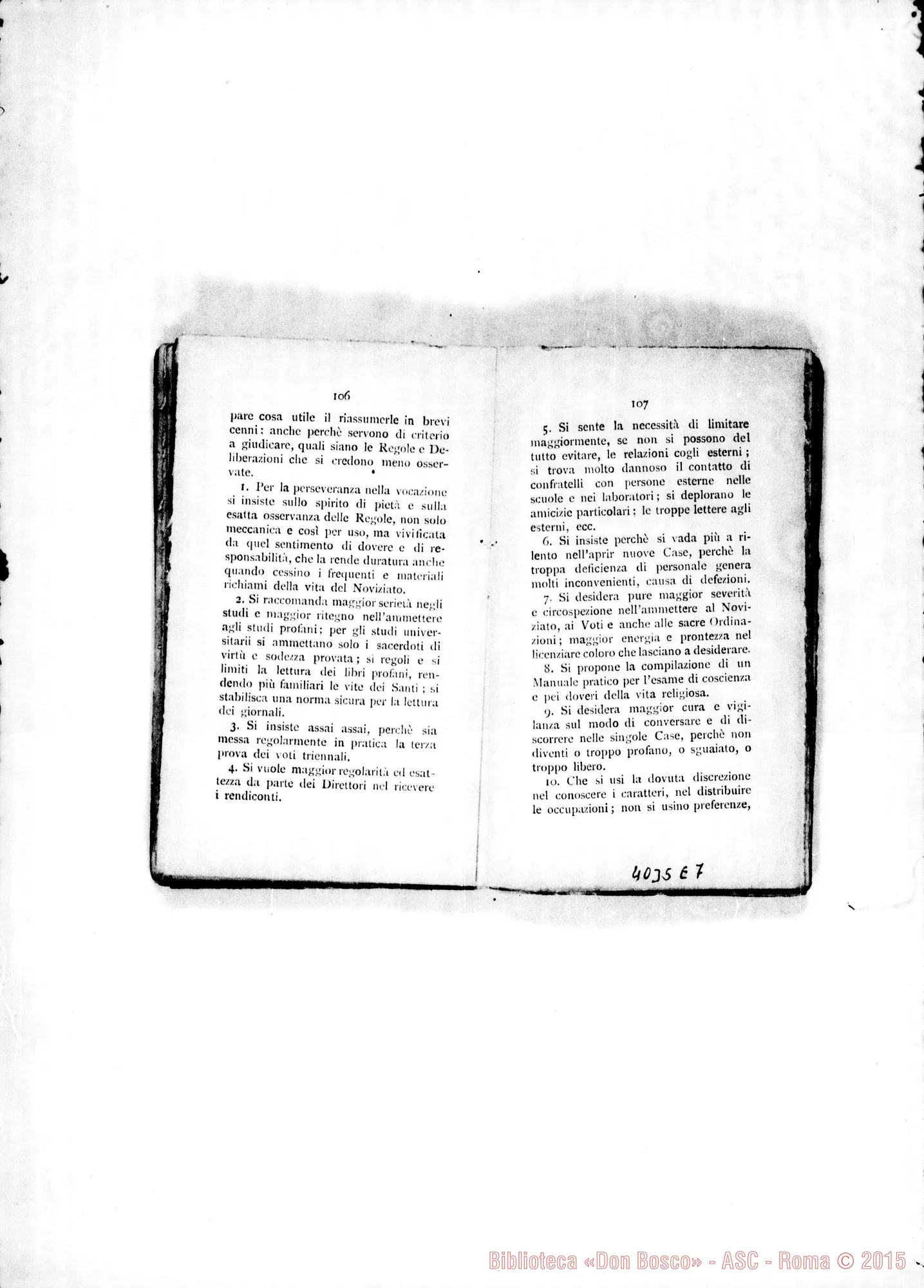 Fotogramma E 7 — Atti e Deliberazioni dell’VIII Capitolo Generale. Stampato. S. Benigno C., 1899