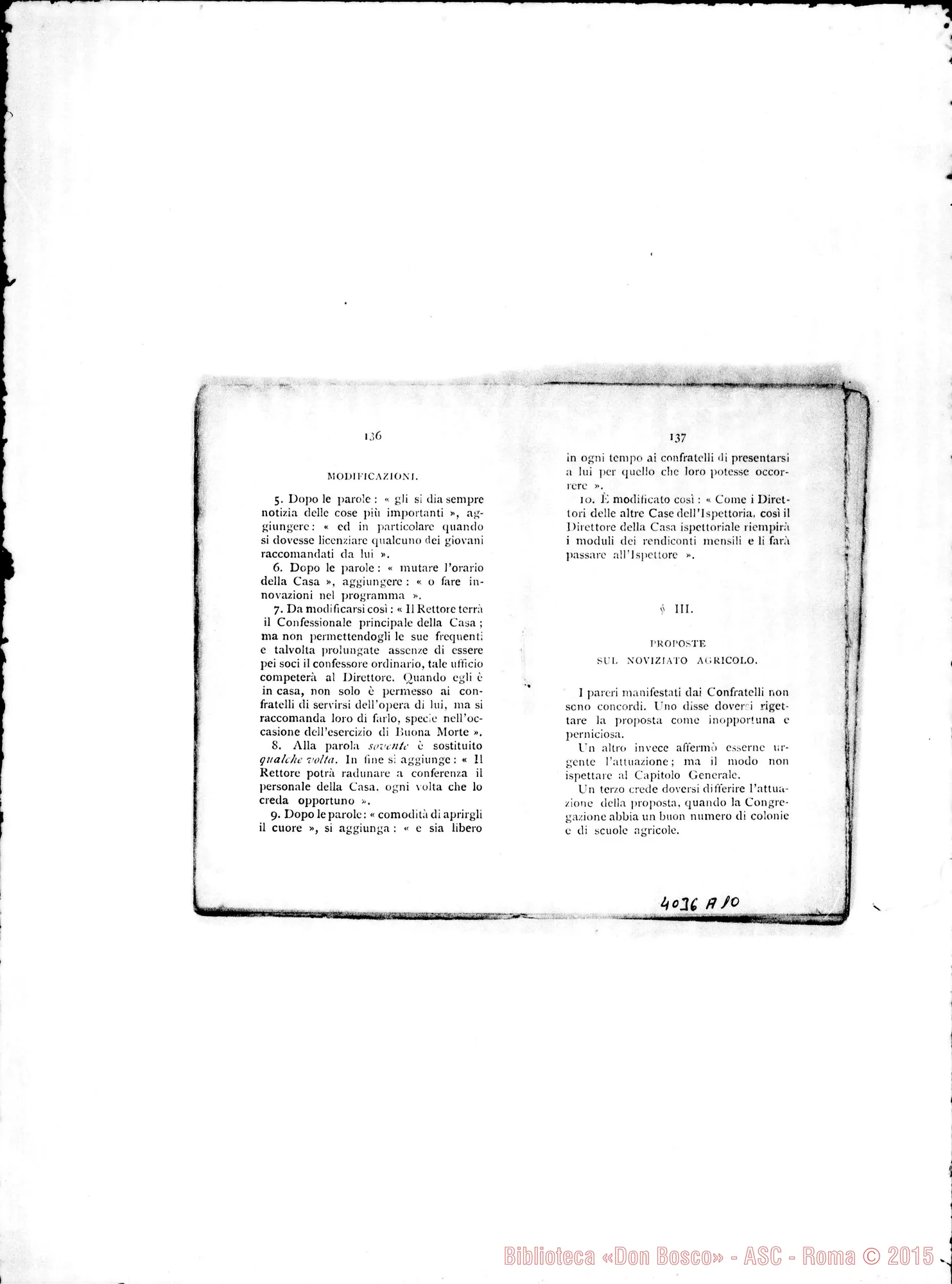 Fotogramma A 10 — Atti e Deliberazioni dell’VIII Capitolo Generale. Stampato. S. Benigno C., 1899