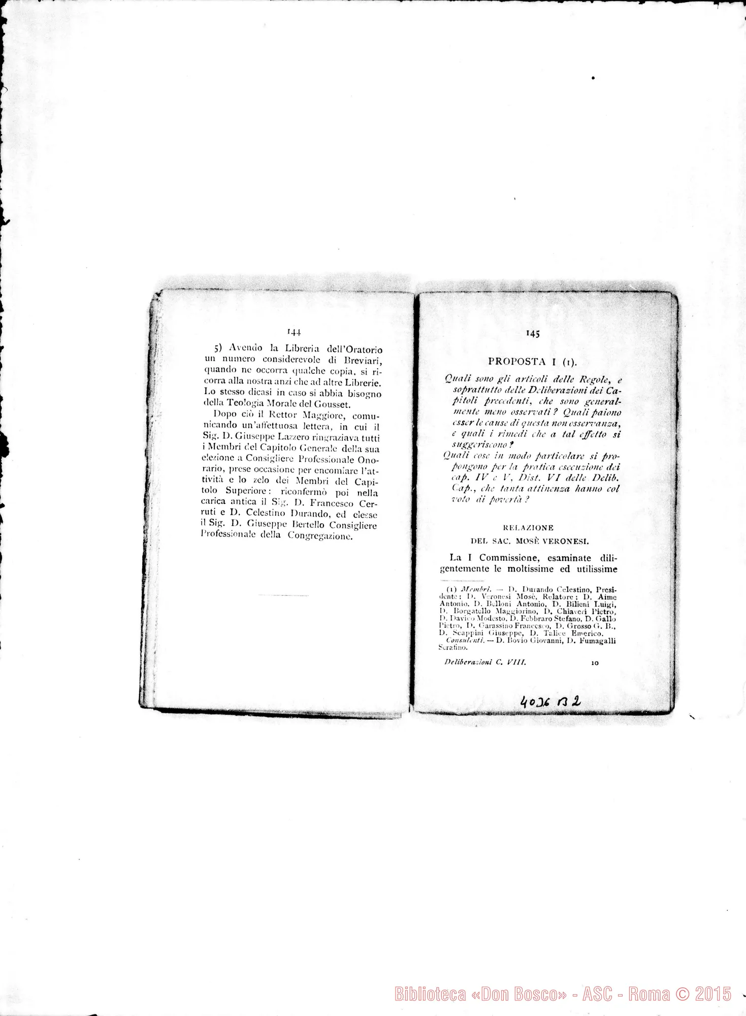 Fotogramma B 2 — Atti e Deliberazioni dell’VIII Capitolo Generale. Stampato. S. Benigno C., 1899