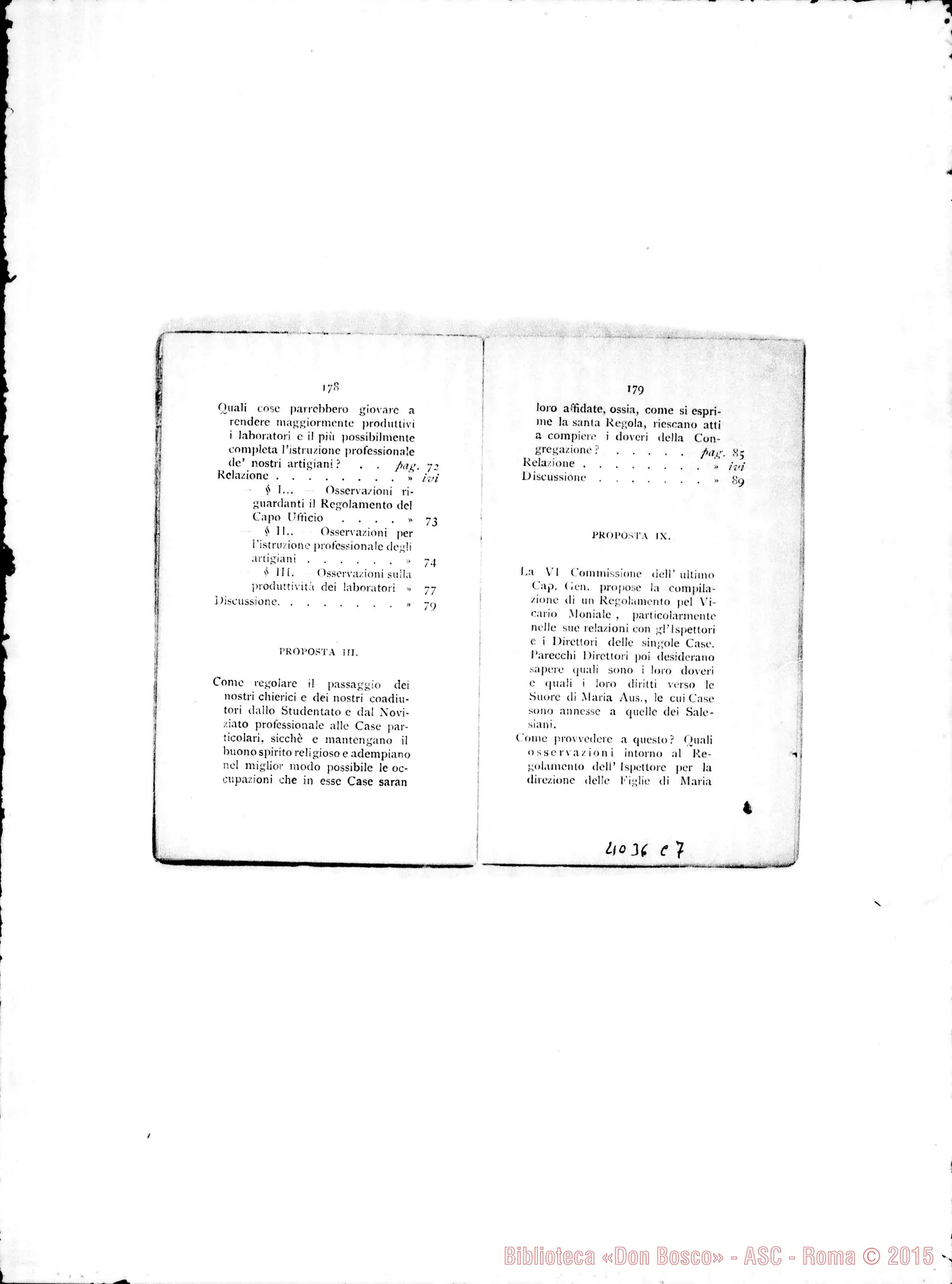 Fotogramma C 7 — Atti e Deliberazioni dell’VIII Capitolo Generale. Stampato. S. Benigno C., 1899