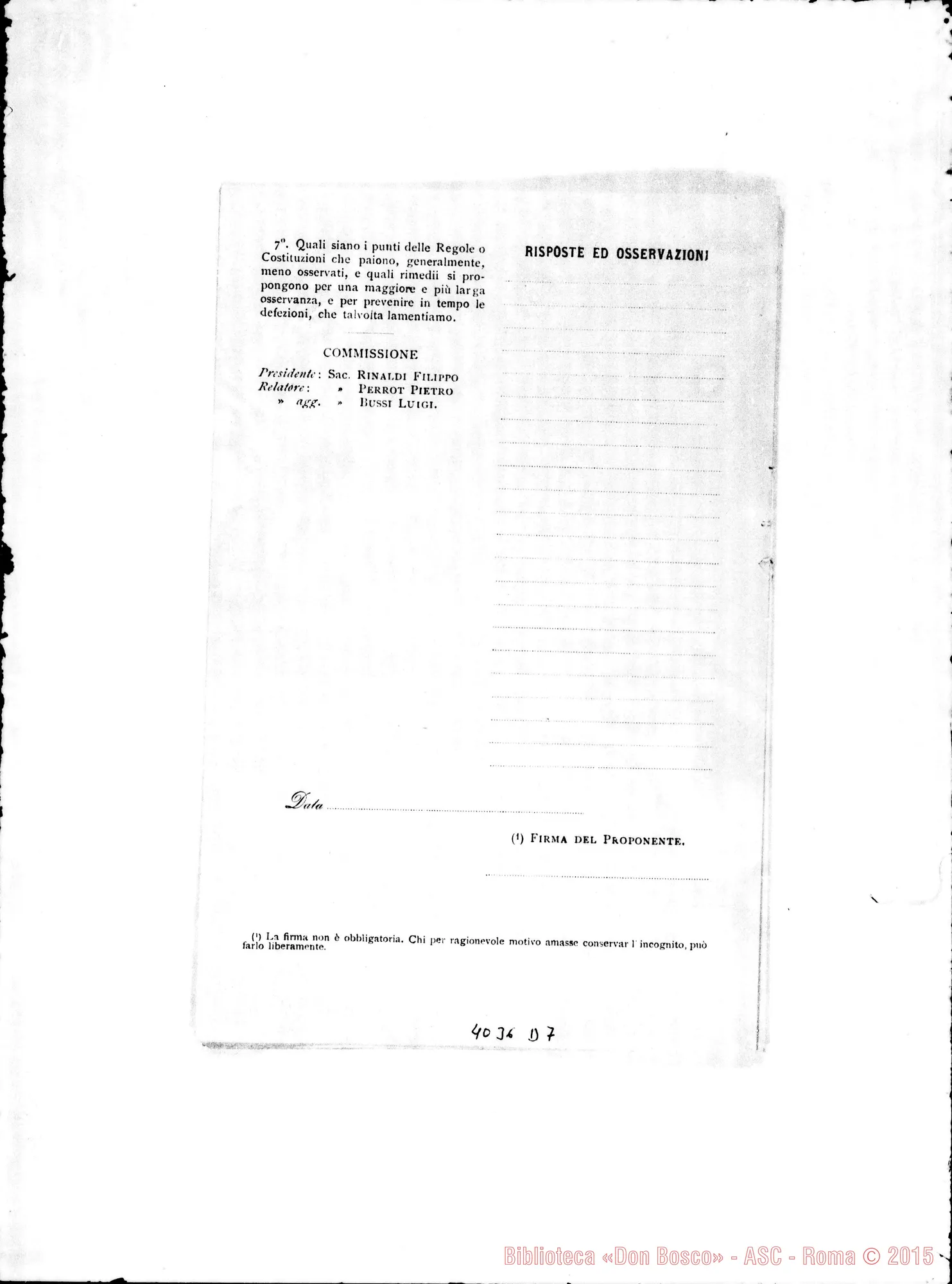 Fotogramma D 7 — Schemi delle materie da trattarsi. Stampato
