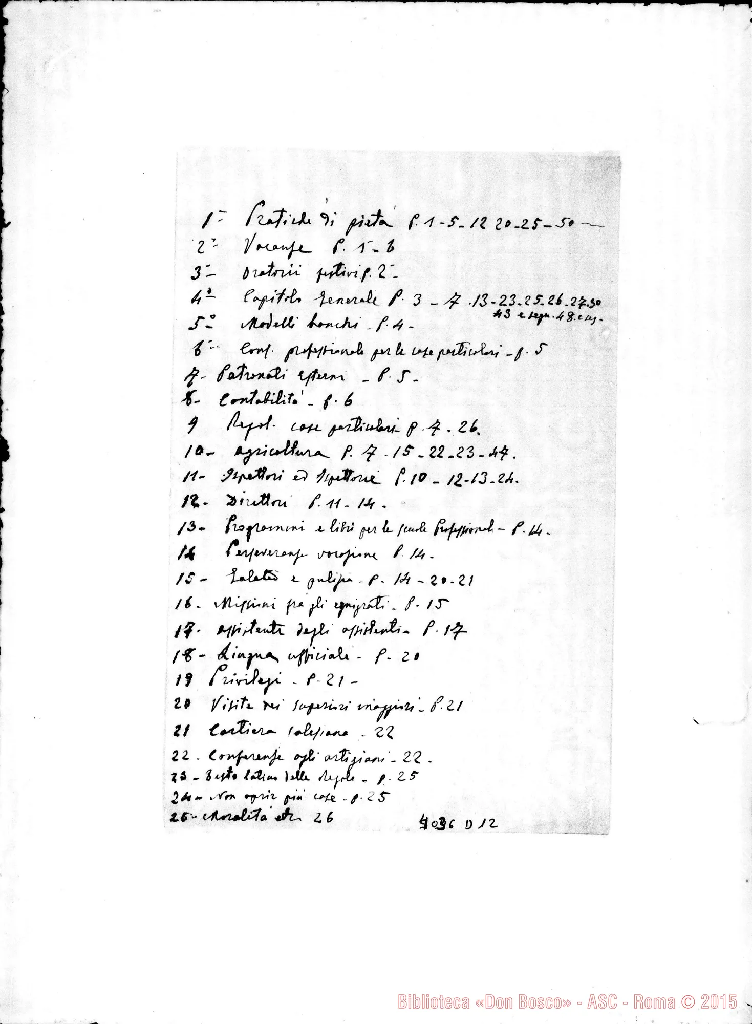 Fotogramma D 12 — Schemi di punti particolari per il Capitolo Generale. Ms.