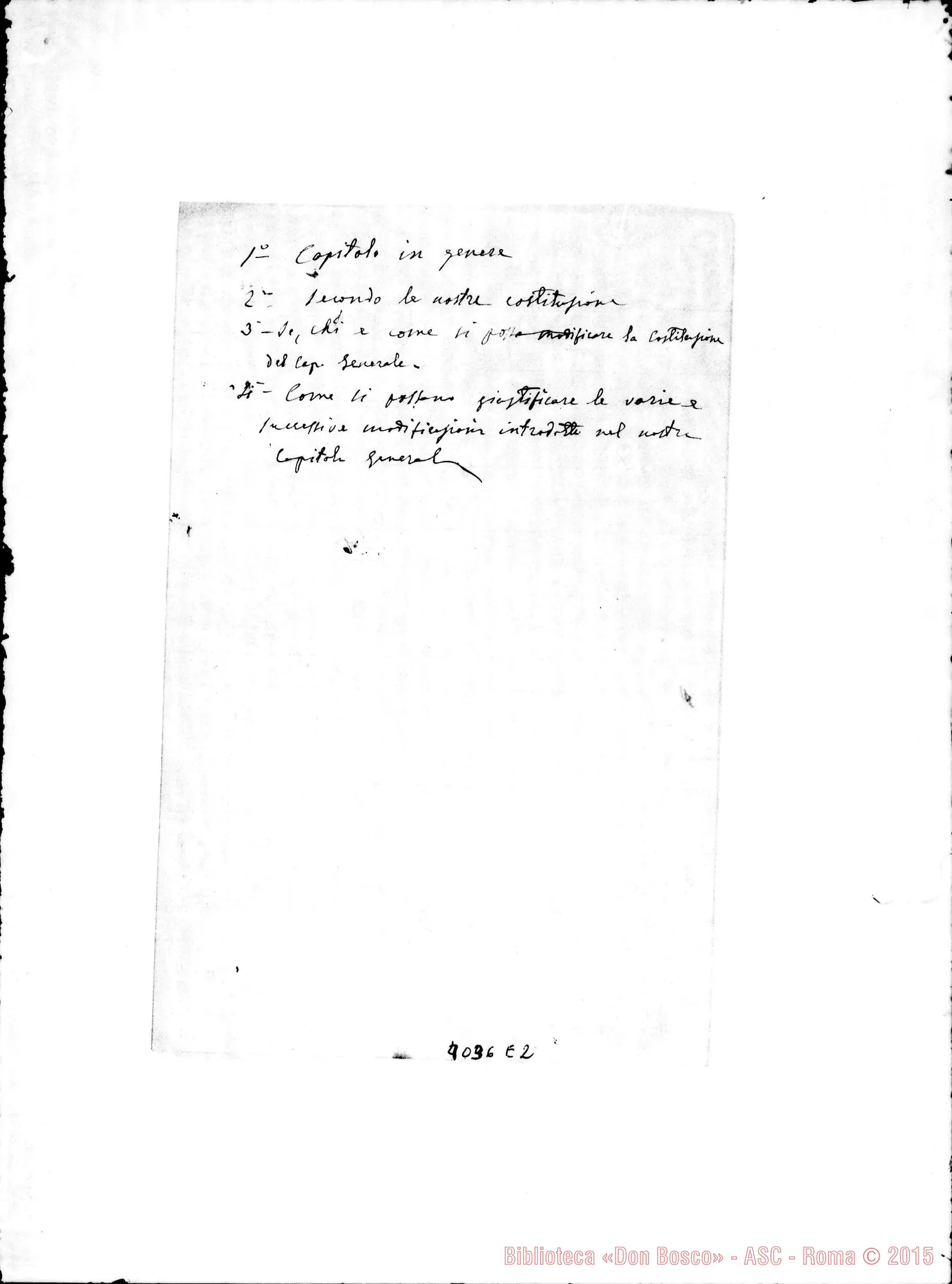 Fotogramma E 2 — Schemi di punti particolari per il Capitolo Generale. Ms.