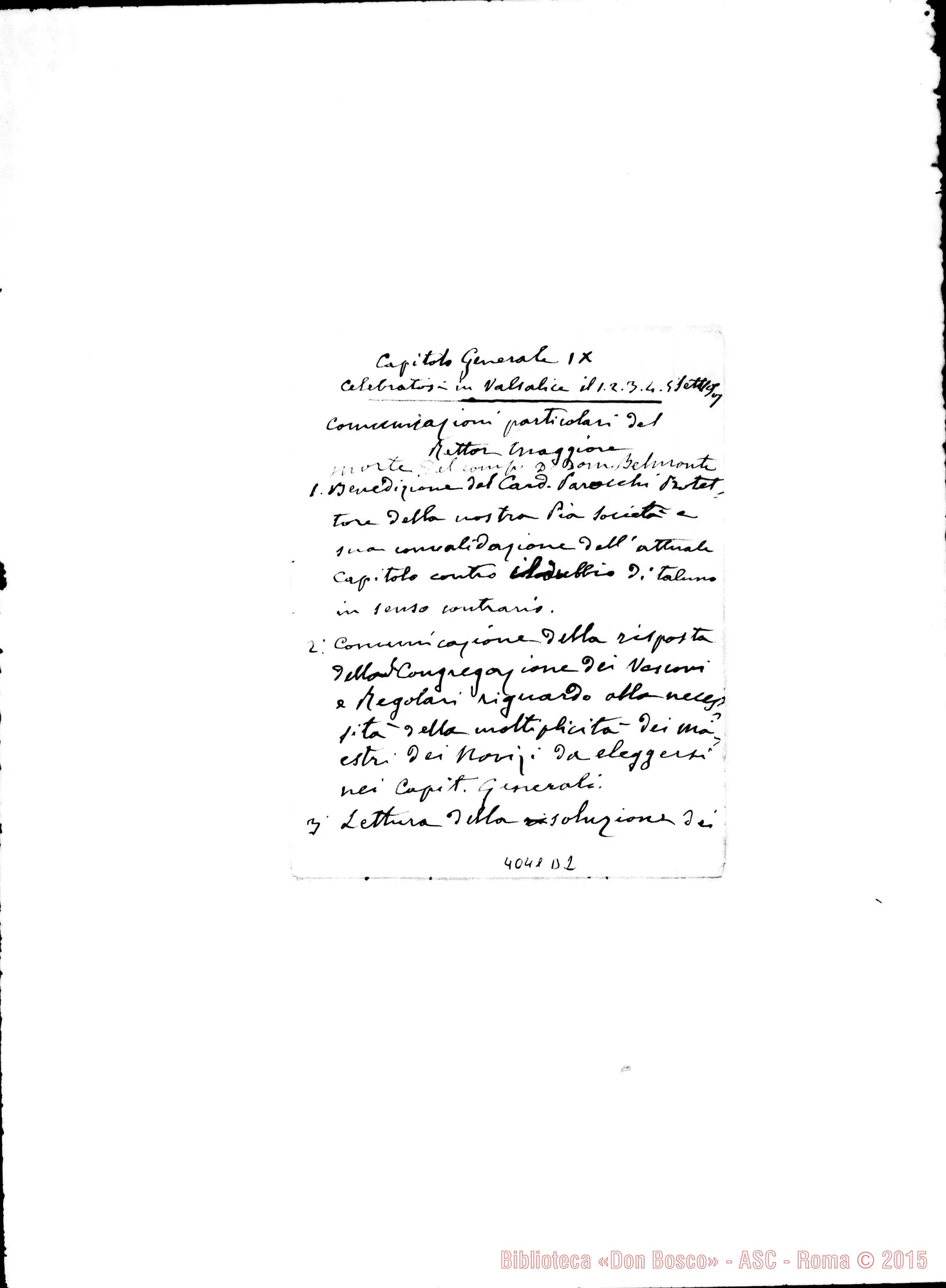 Fotogramma D 2 — Comunicazioni del Rettor Maggiore. Ms. autogr. Rua