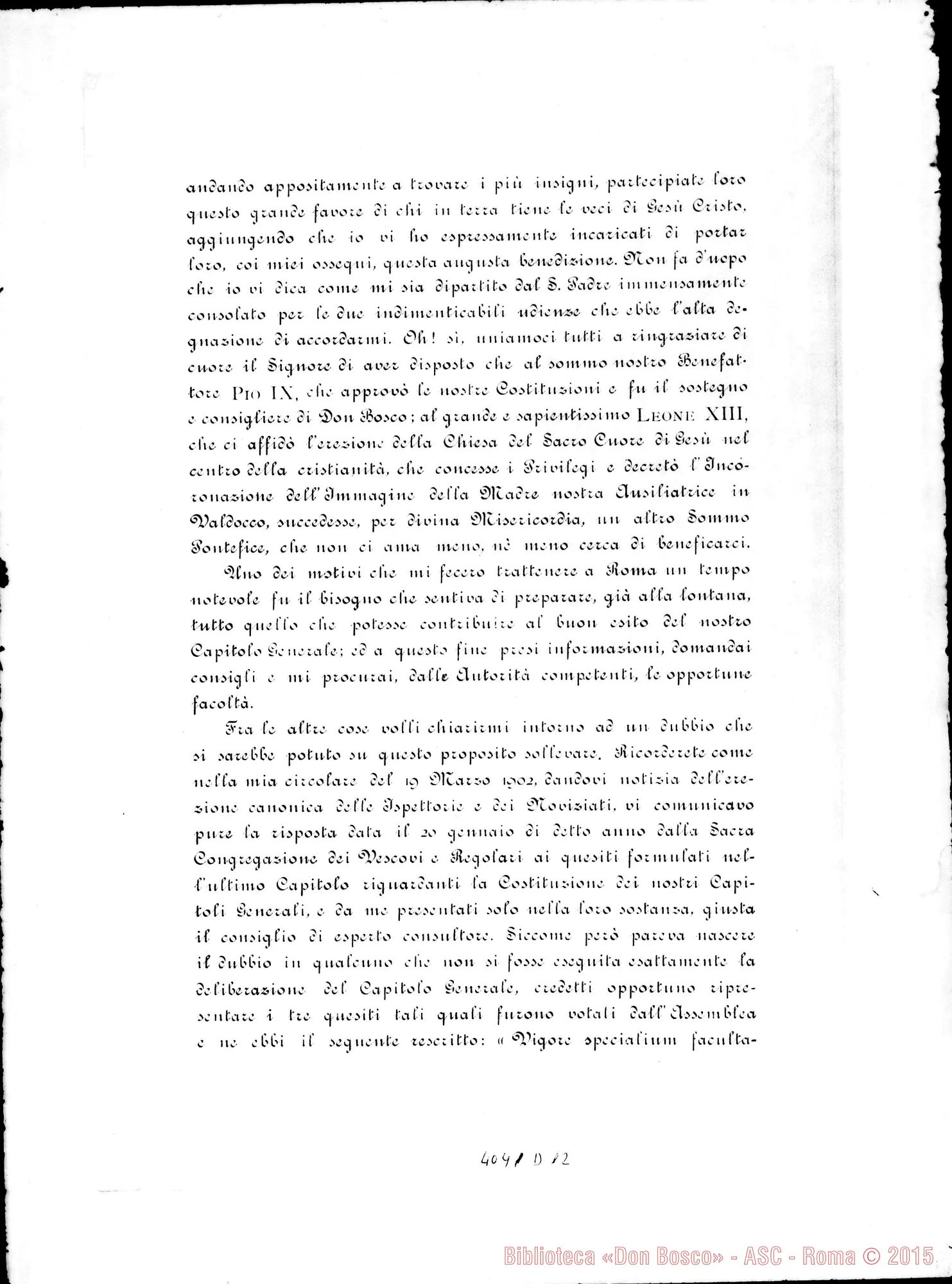 Fotogramma D 12 — Don Rua-Carissimi Figli. Torino, 6-01-1904. Stampato. Convoca Capitolo