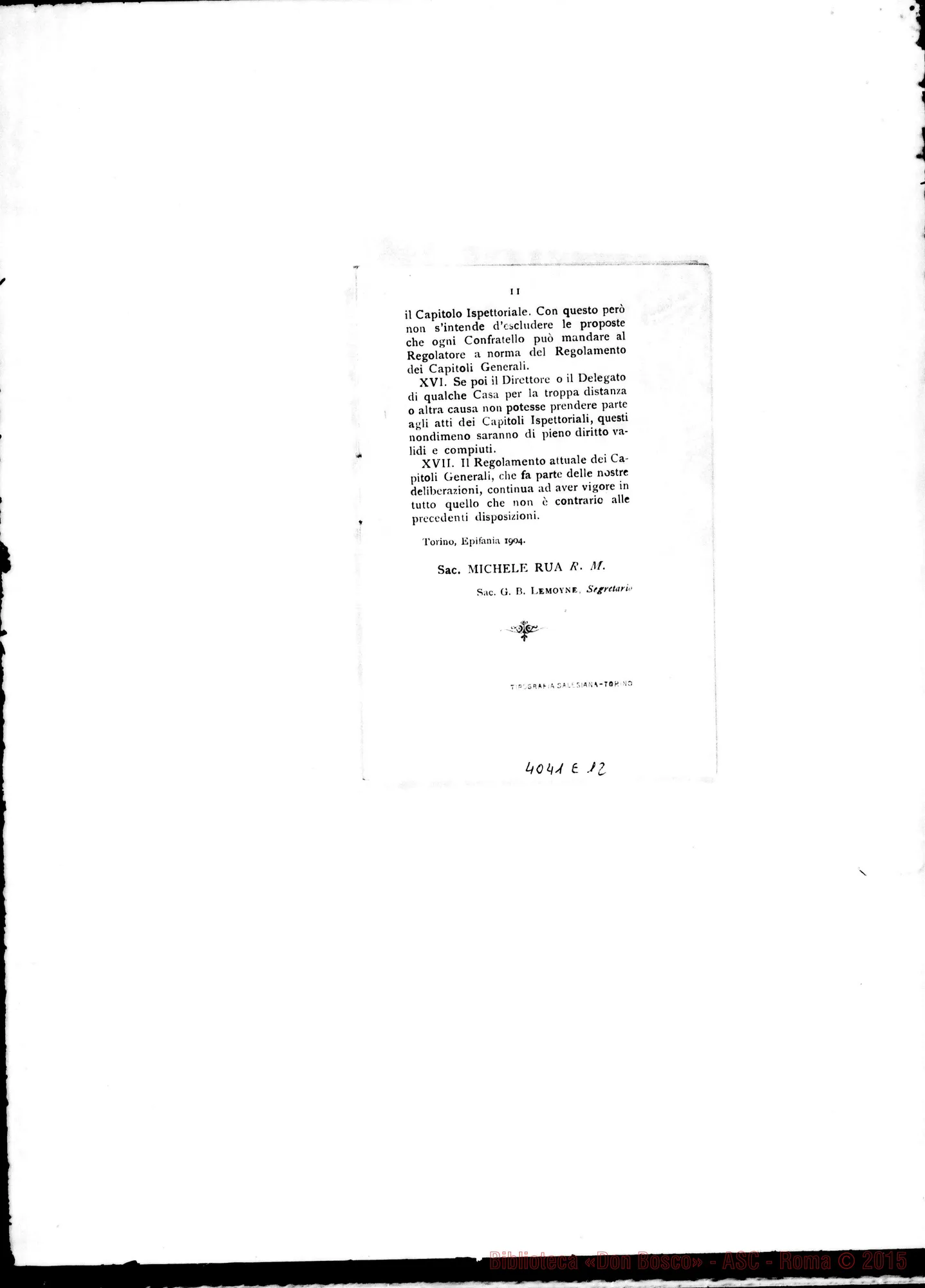 Fotogramma E 12 — Don Rua: Informazioni E norme per il X Capitolo Generale. Stampato. Torino, 1904