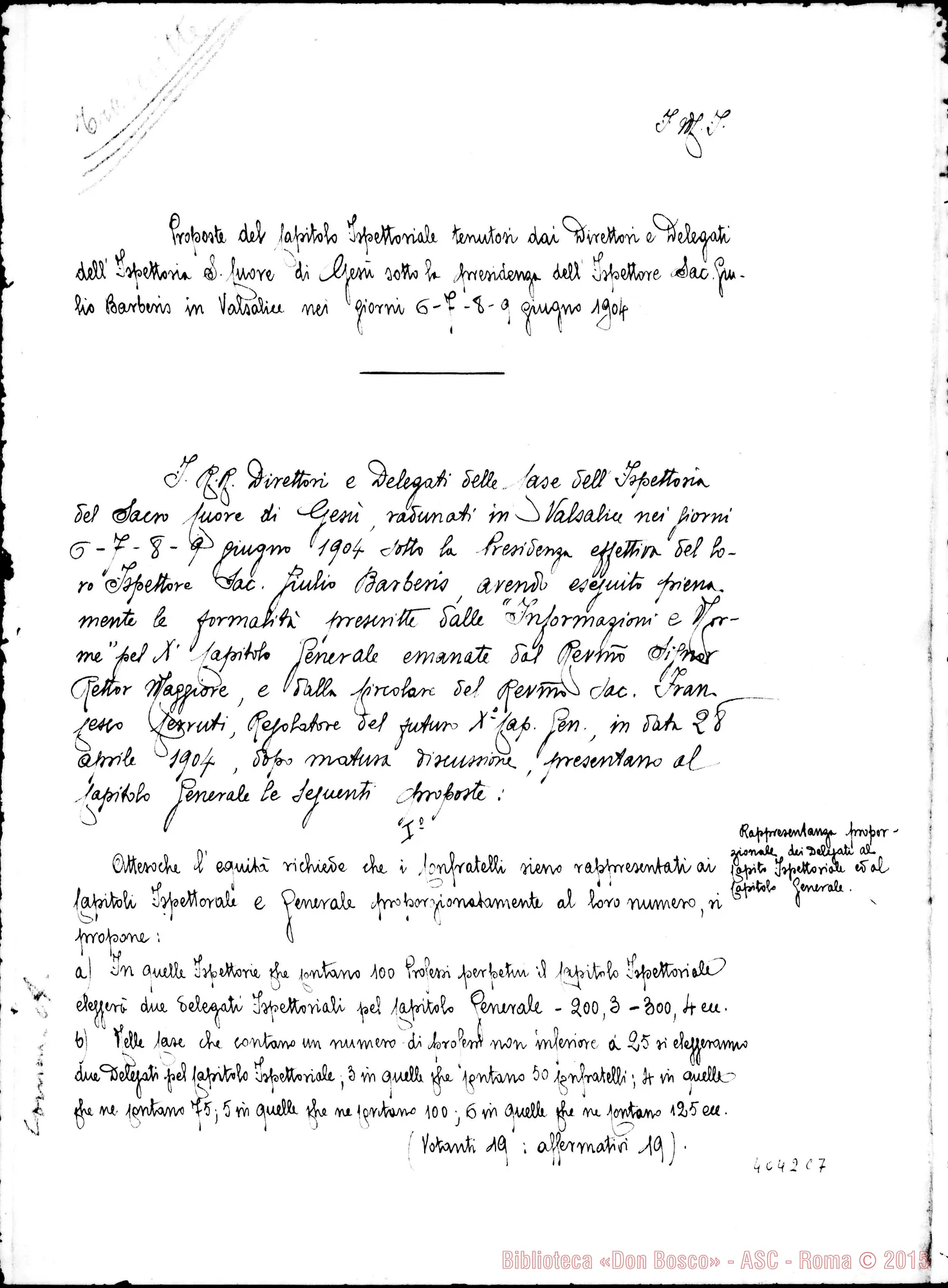 Fotogramma C 7 — Proposte dei Capitoli Ispettoriali: Ispettoria Centrale
