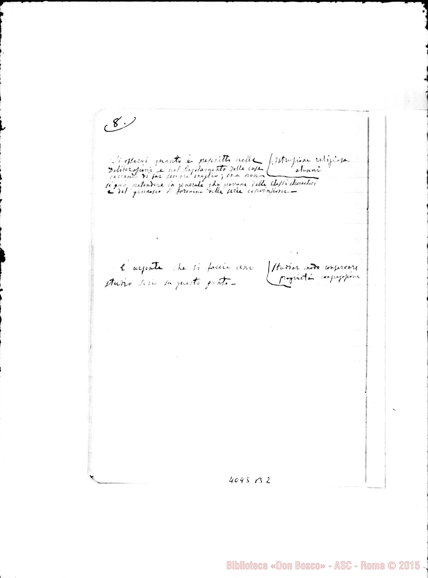 Fotogramma B 2 — Sunto delle proposte presentate dai confratelli, con commenti o risposte di D. Bertello. Quaderno ms.