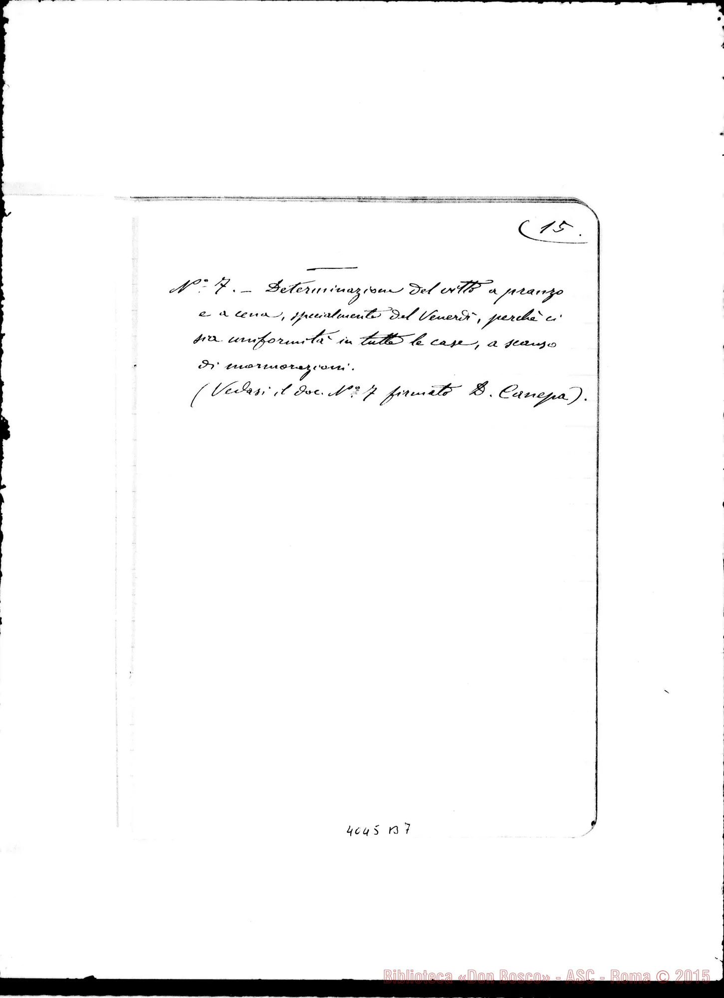 Fotogramma B 7 — Sunto delle proposte presentate dai confratelli, con commenti o risposte di D. Bertello. Quaderno ms.