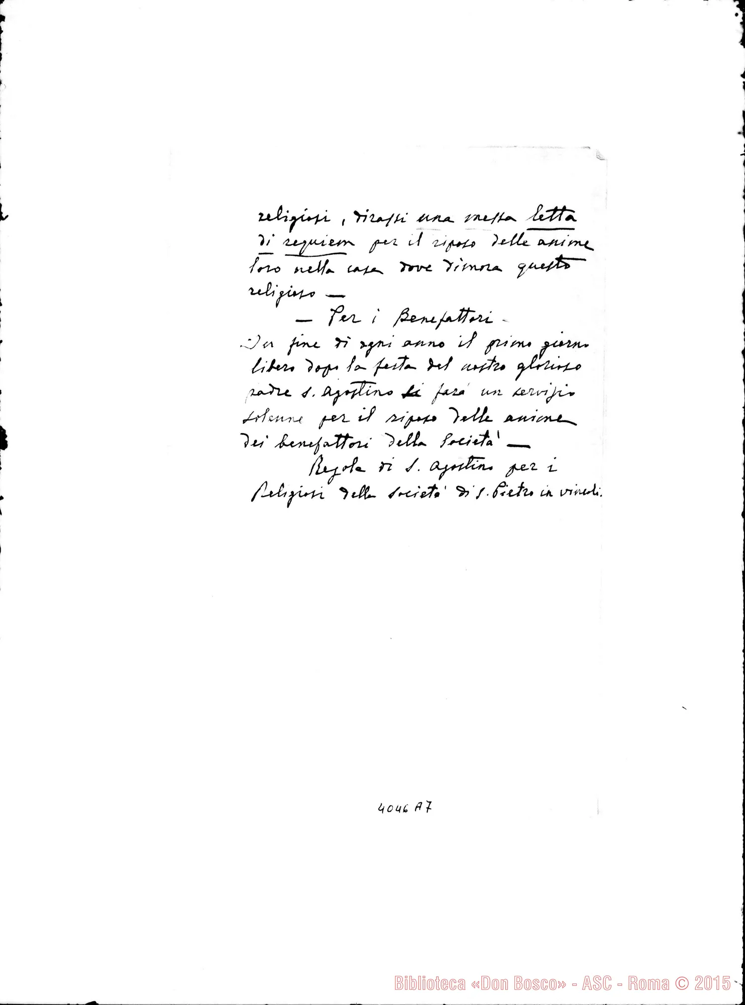Fotogramma A 7 — Sunto delle proposte presentate dai confratelli, con commenti o risposte di D. Bertello. Quaderno ms.