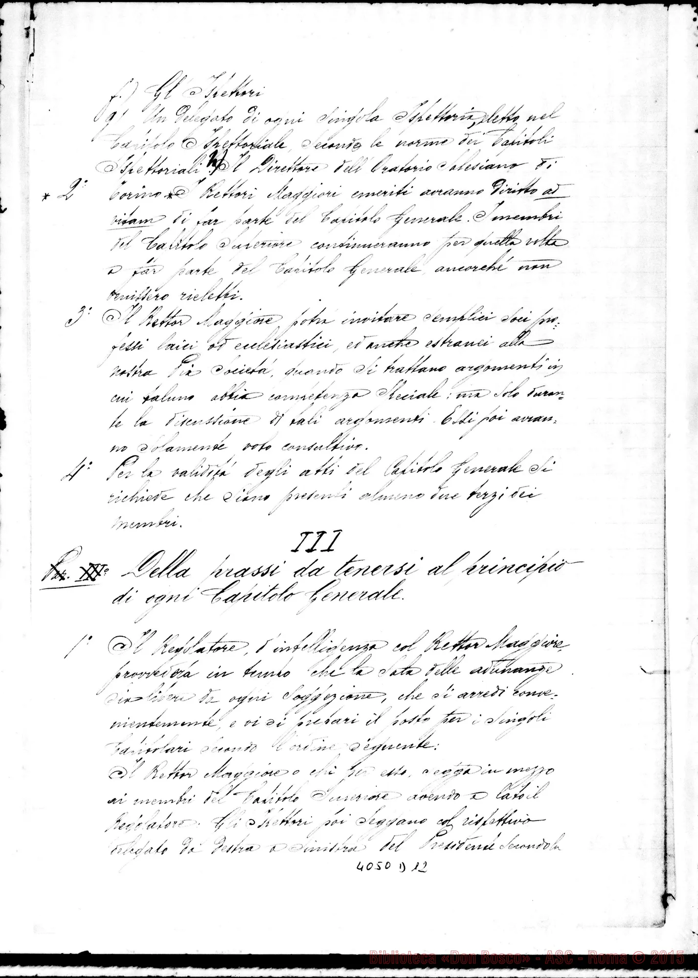 Fotogramma D 12 — Regolamento dei Capitoli Generali. Due stesure ms., una con firma di D. Anzini