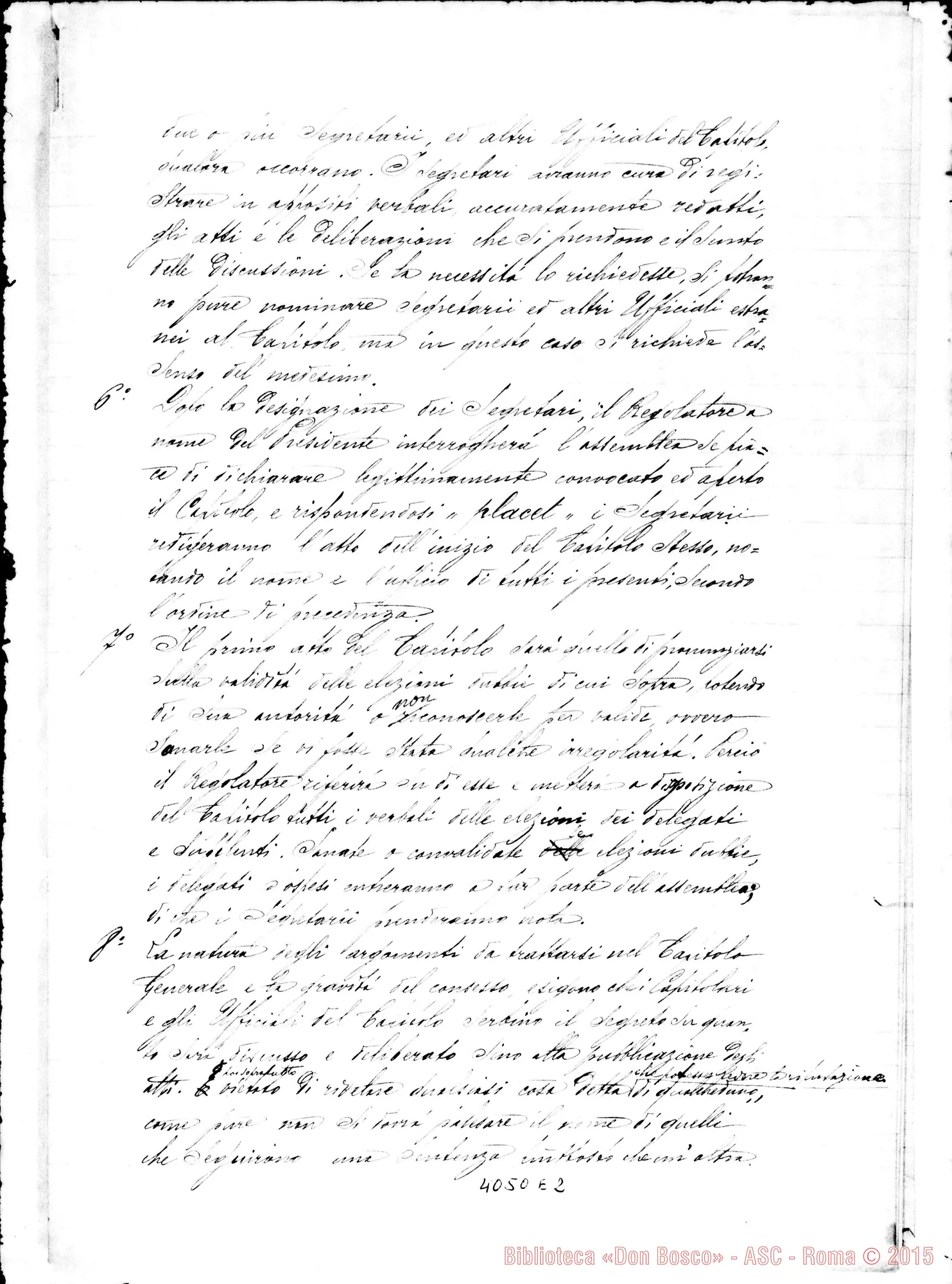 Fotogramma E 2 — Regolamento dei Capitoli Generali. Due stesure ms., una con firma di D. Anzini