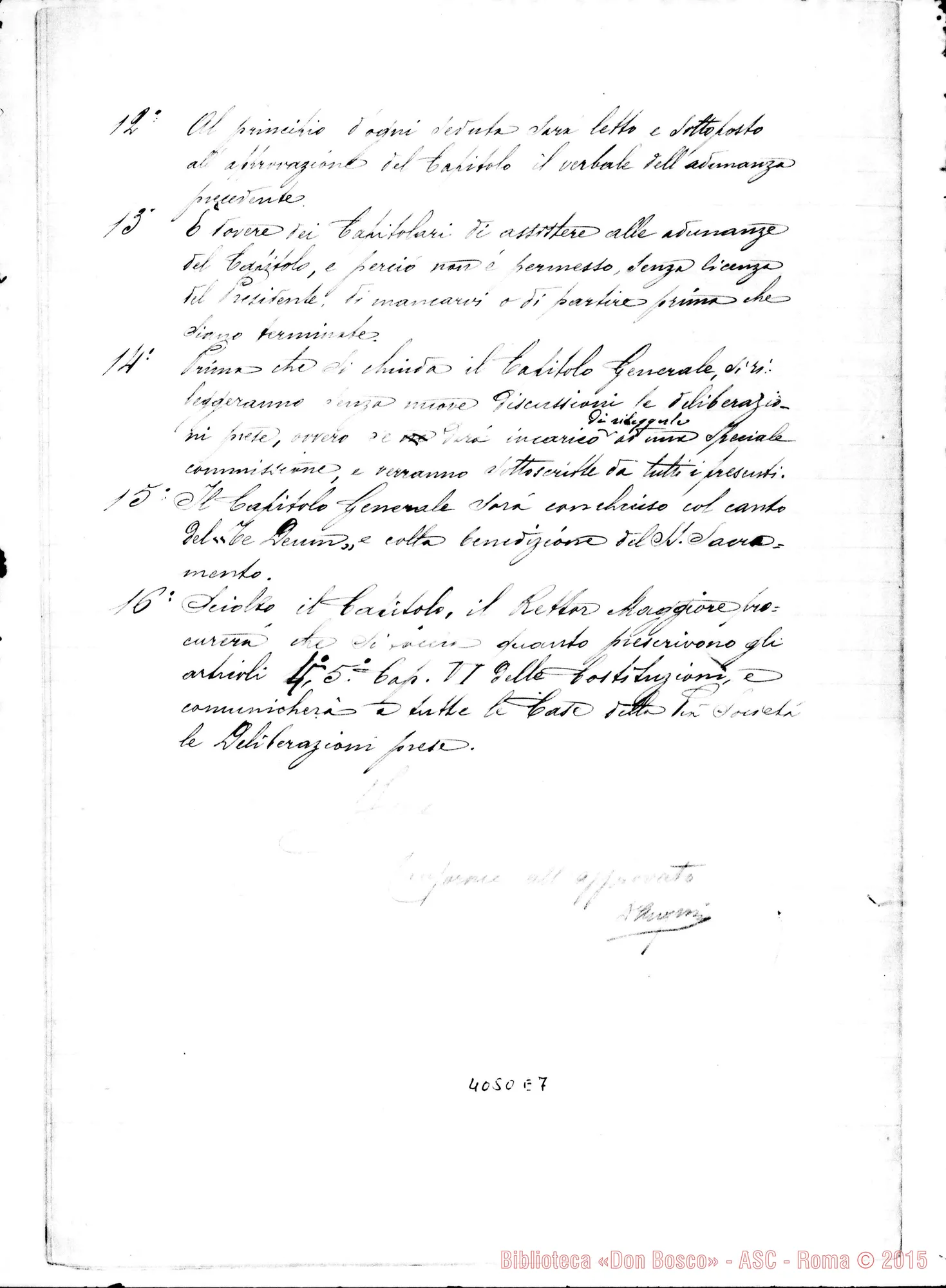 Fotogramma E 7 — Regolamento dei Capitoli Generali. Due stesure ms., una con firma di D. Anzini