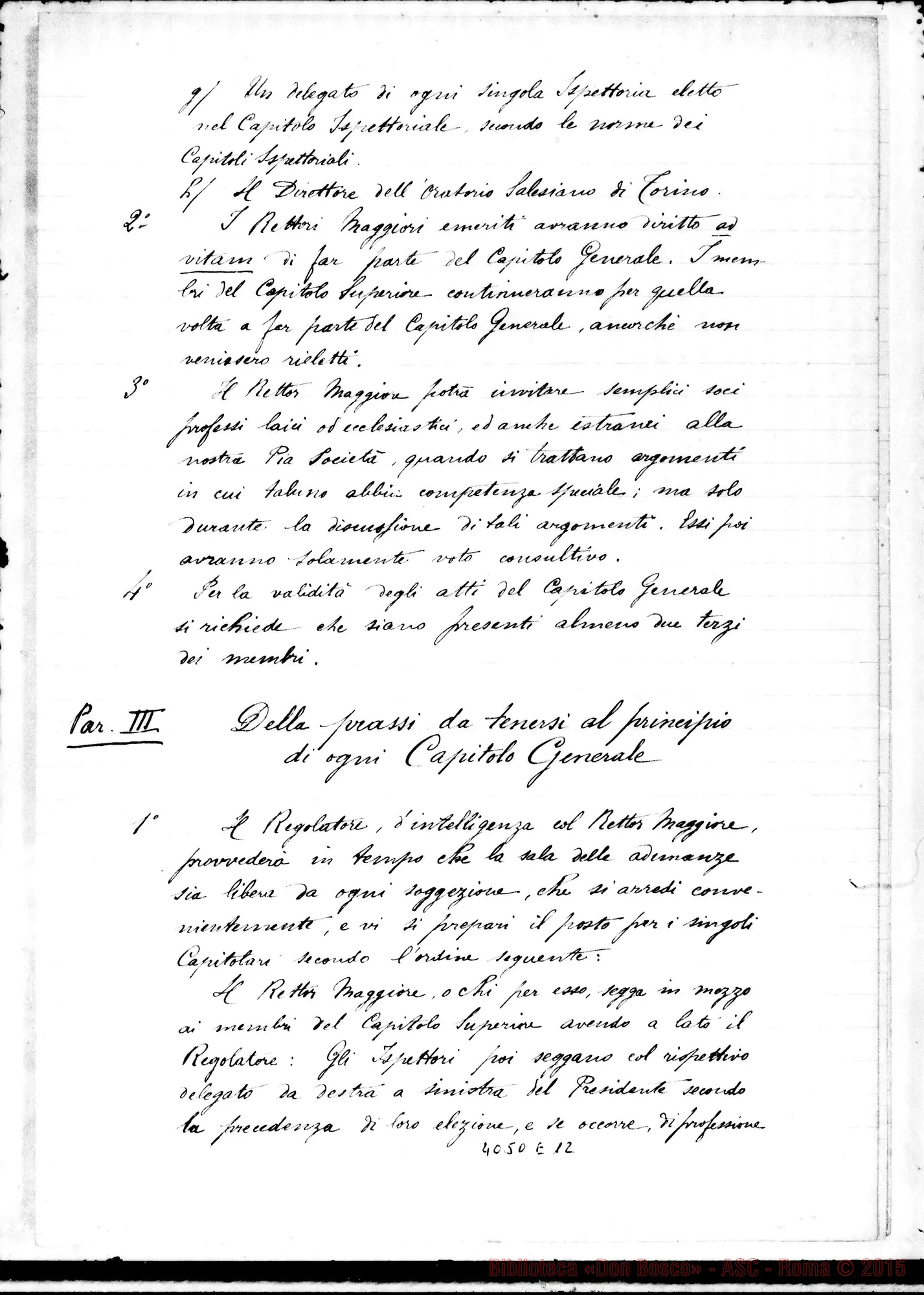 Fotogramma E 12 — Regolamento dei Capitoli Generali. Due stesure ms., una con firma di D. Anzini