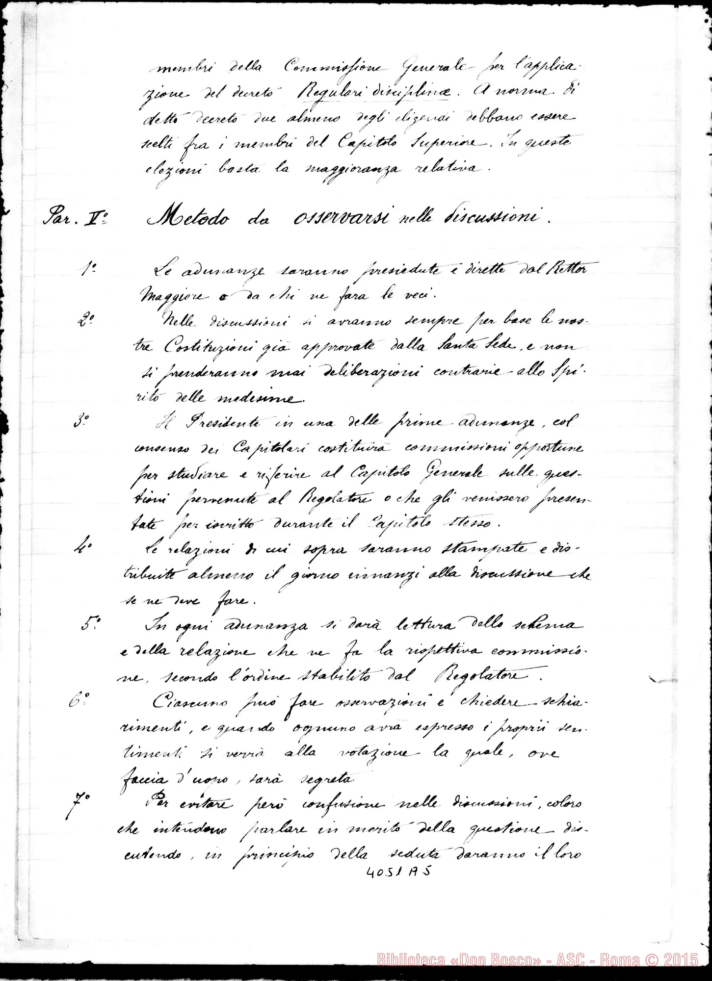 Fotogramma A 5 — Regolamento dei Capitoli Generali. Due stesure ms., una con firma di D. Anzini