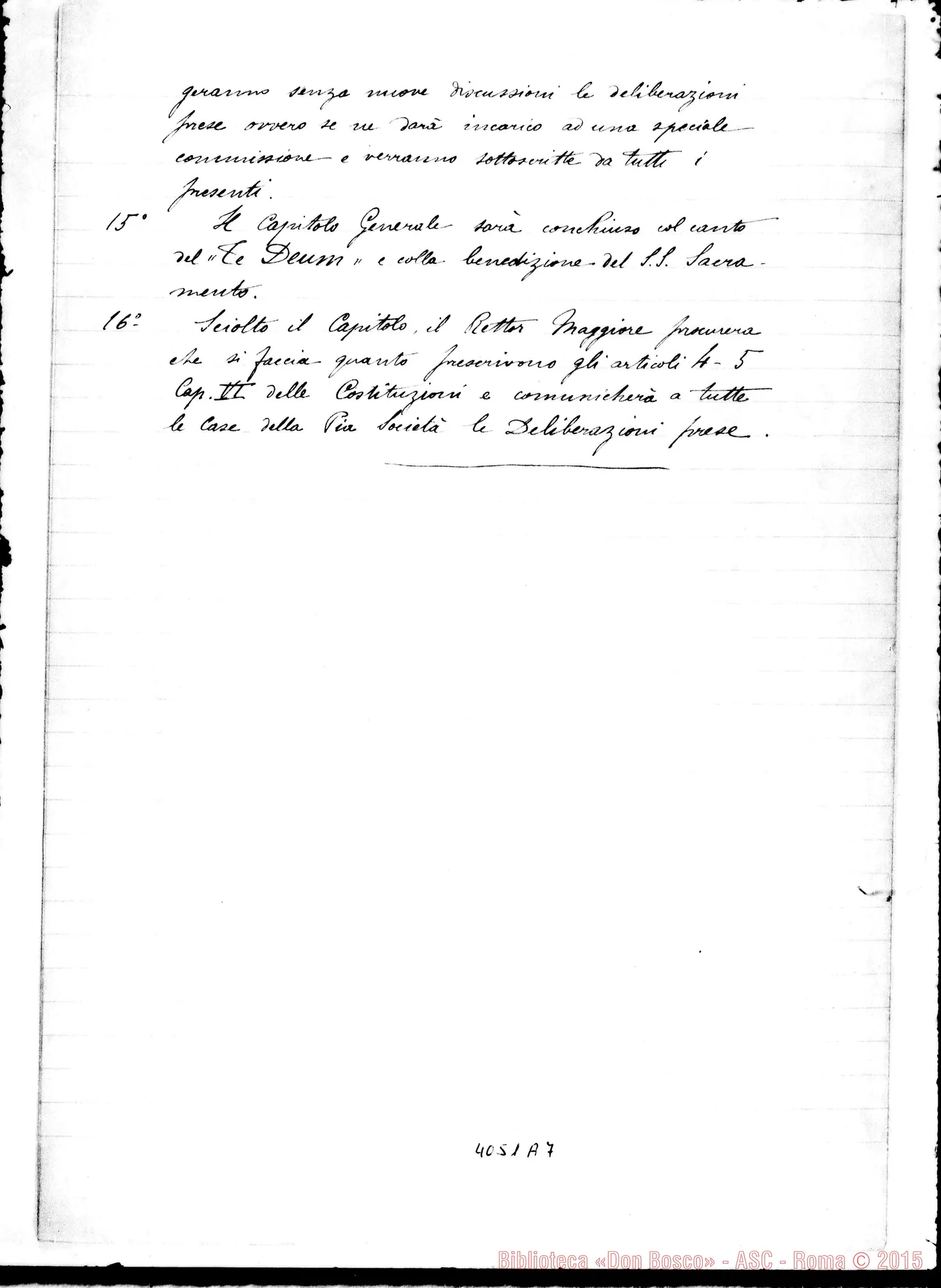 Fotogramma A 7 — Regolamento dei Capitoli Generali. Due stesure ms., una con firma di D. Anzini