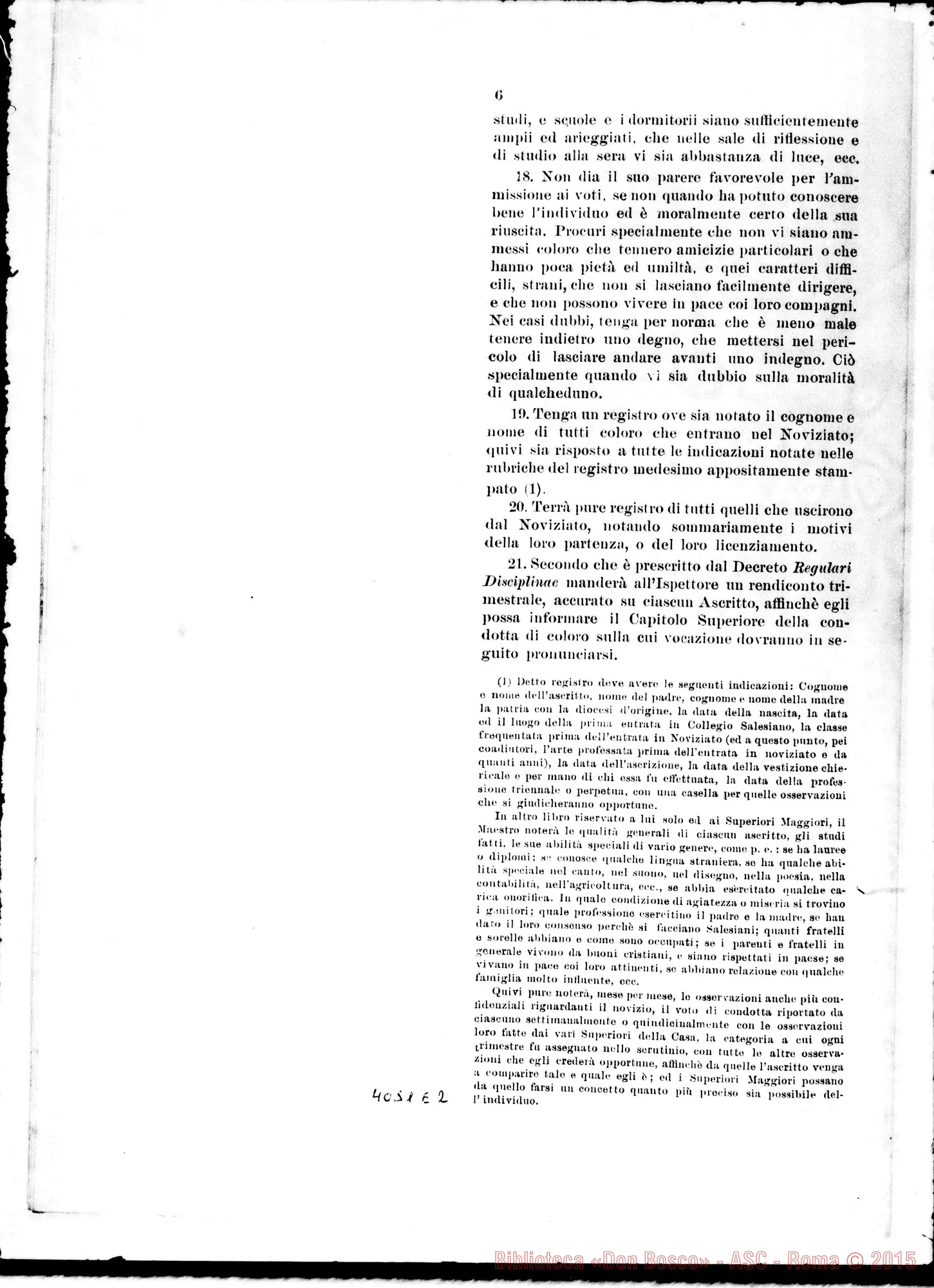 Fotogramma E 2 — Regolamento per i Noviziati E Studentati: Relazione al Capitolo. Stampato
