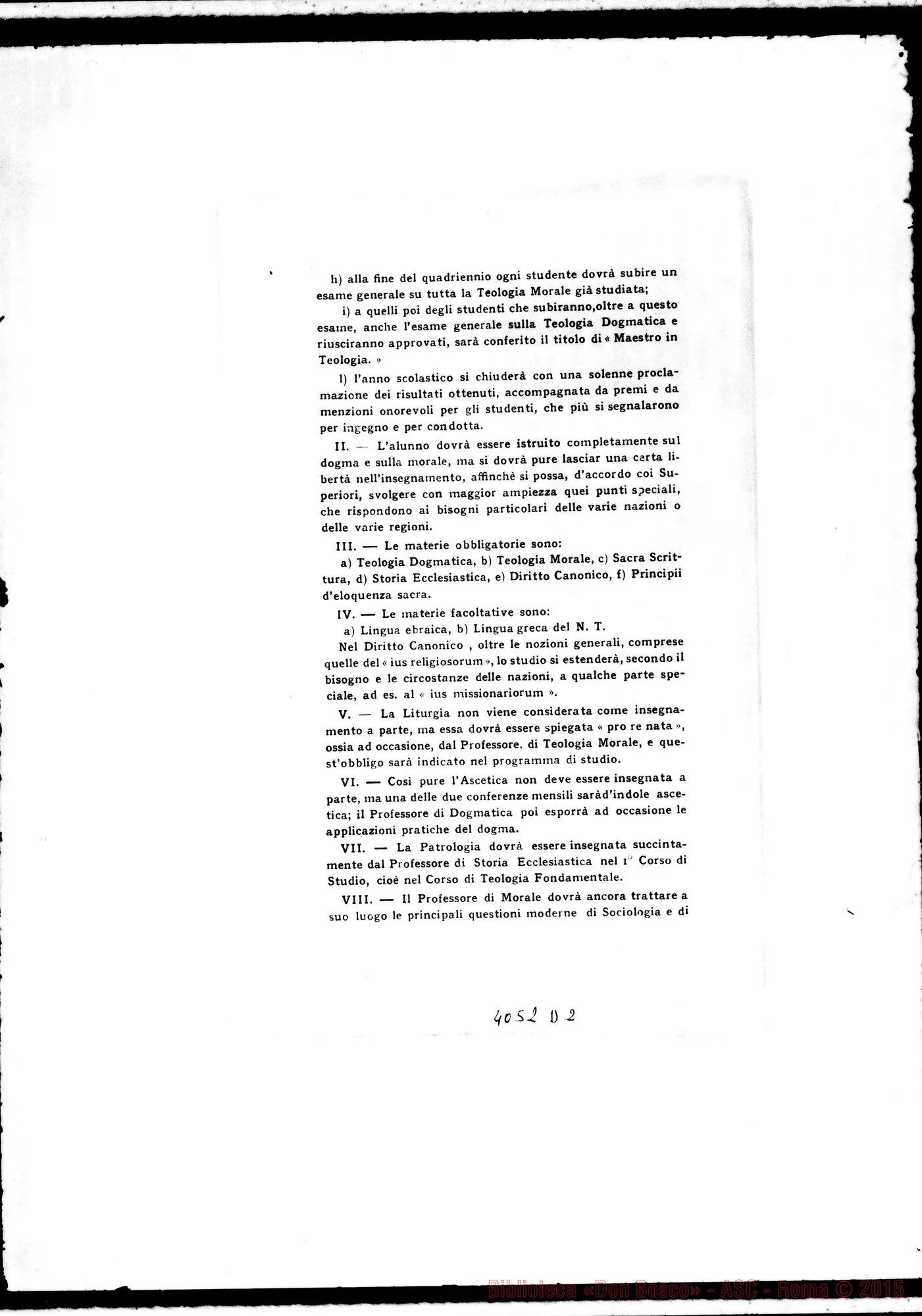 Fotogramma D 2 — Regolamento-Programma per gli Studentati Teologici