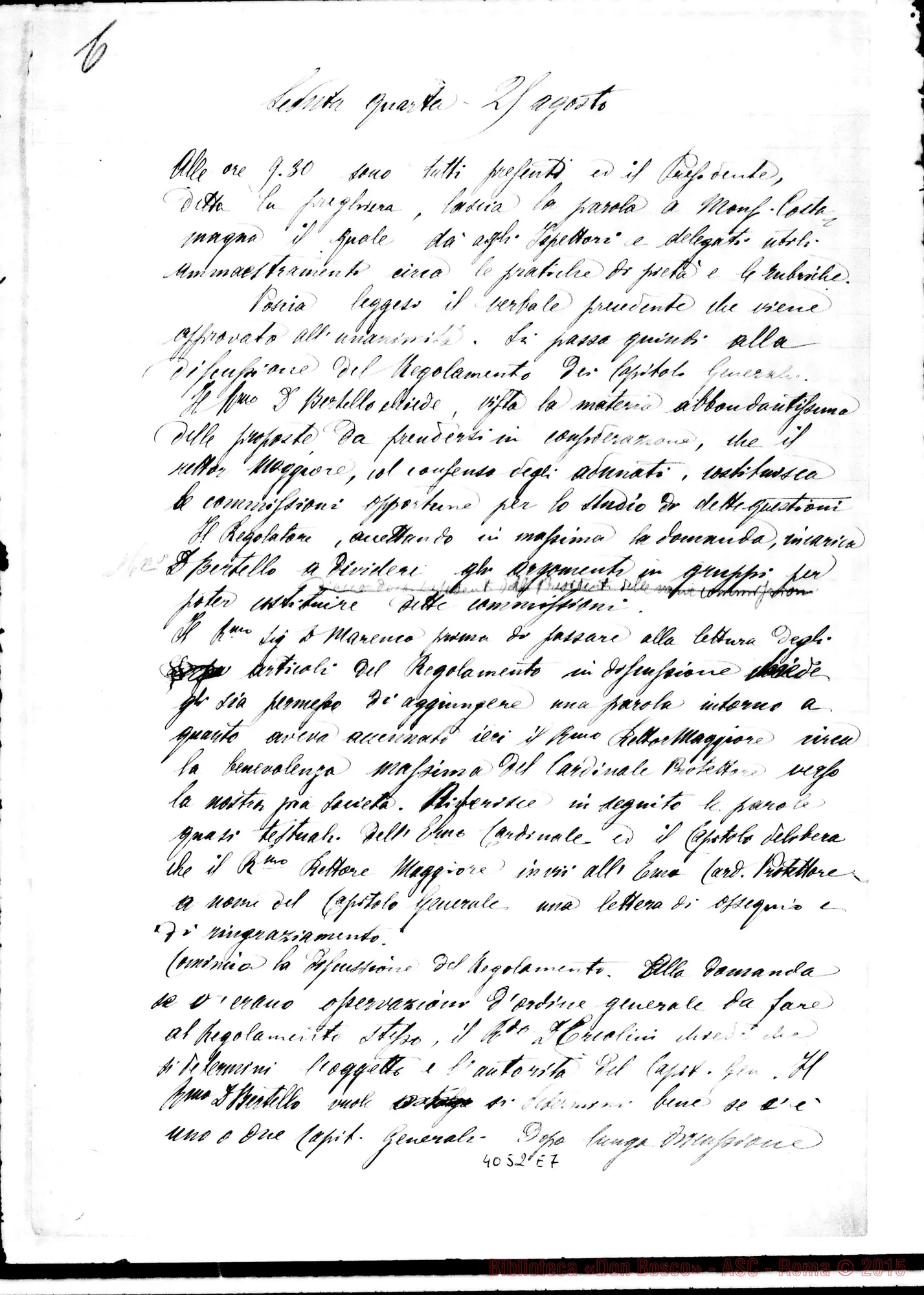 Fotogramma E 7 — Processi verbali del X Capitolo generale, elaborato da D. Anzini, con firme dei Capitolari