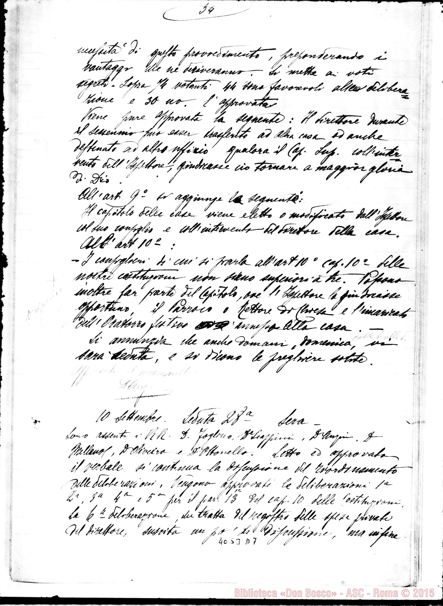 Fotogramma D 7 — Processi verbali del X Capitolo generale, elaborato da D. Anzini, con firme dei Capitolari
