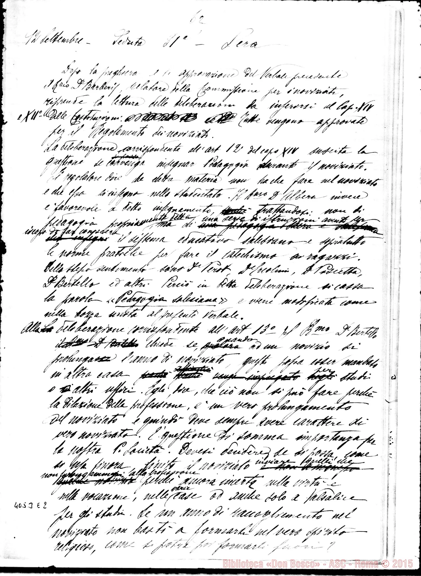 Fotogramma E 2 — Processi verbali del X Capitolo generale, elaborato da D. Anzini, con firme dei Capitolari