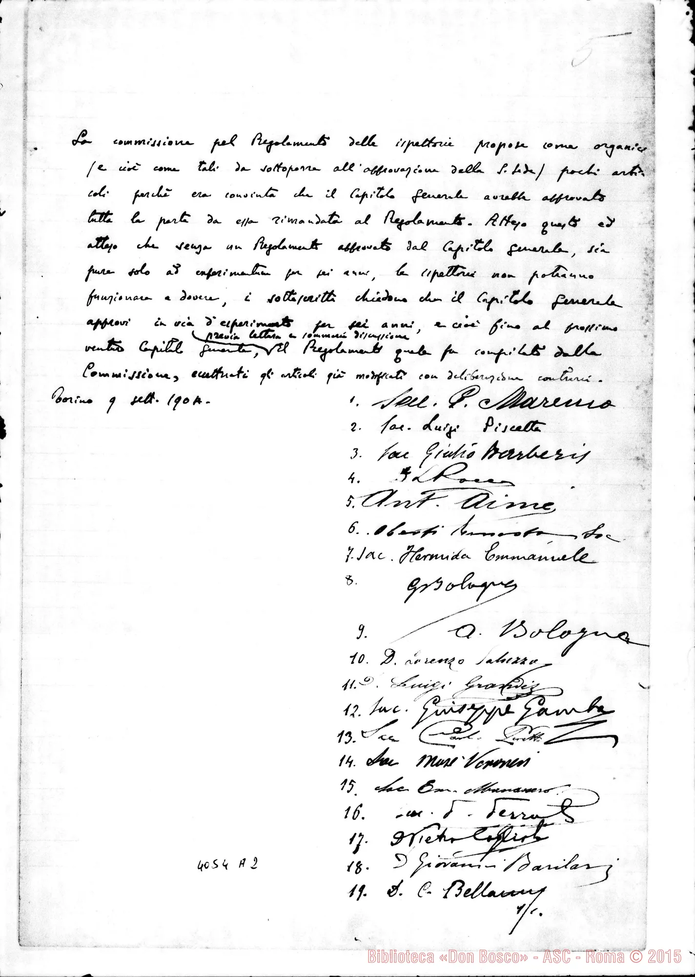 Fotogramma A 2 — Verbale Generale E Verbale della Commissione per il Regolamento. Ms.