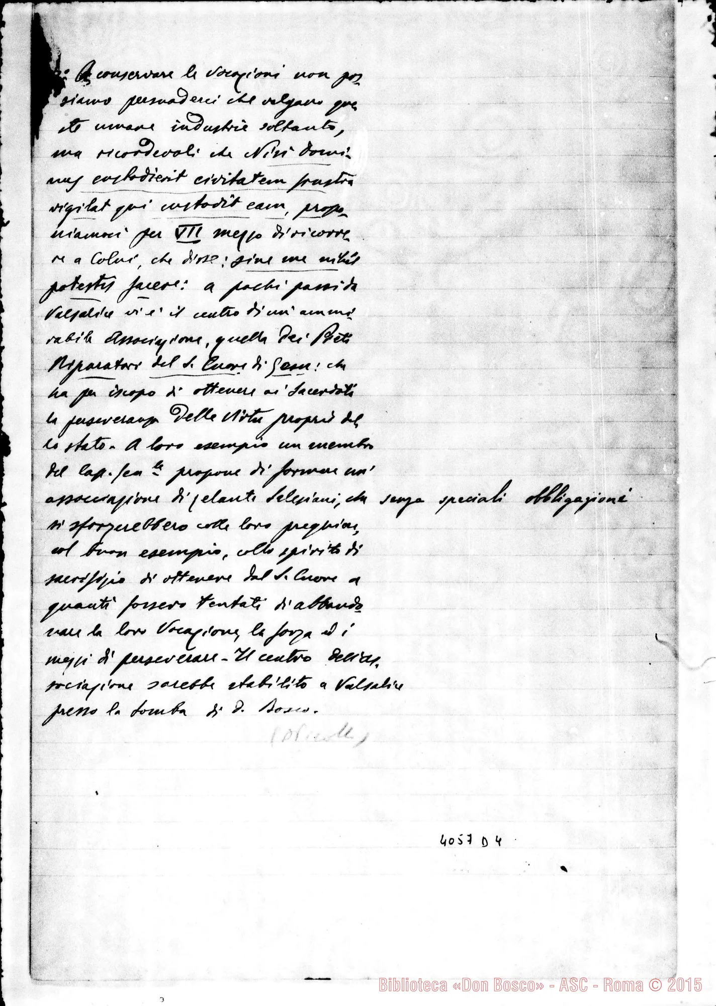 Fotogramma D 4 — Relazione della Commissione sulle defezioni delle nostre vocazioni. Ms.