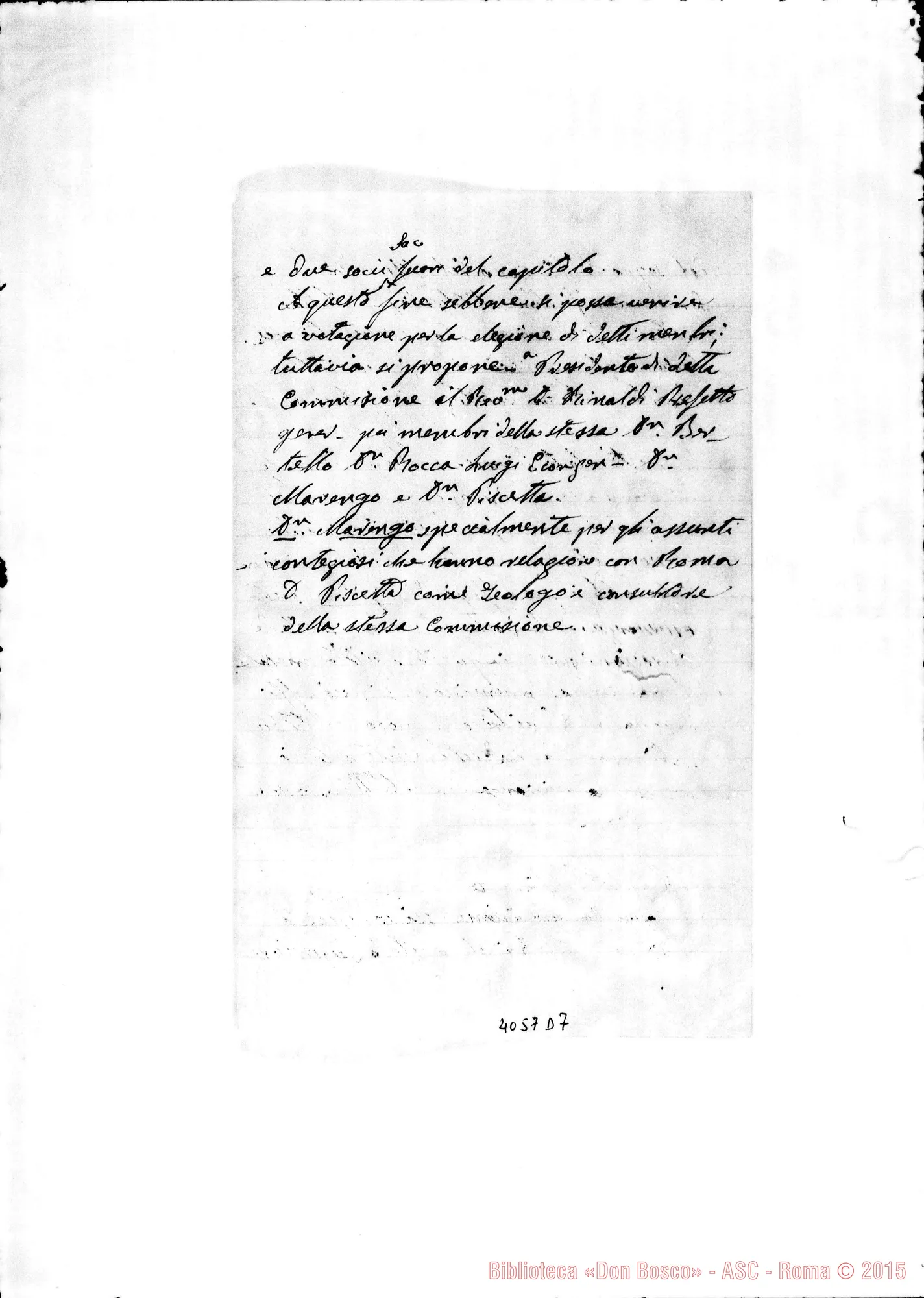 Fotogramma D 7 — Relazione della Commissione sulle defezioni delle nostre vocazioni. Ms.