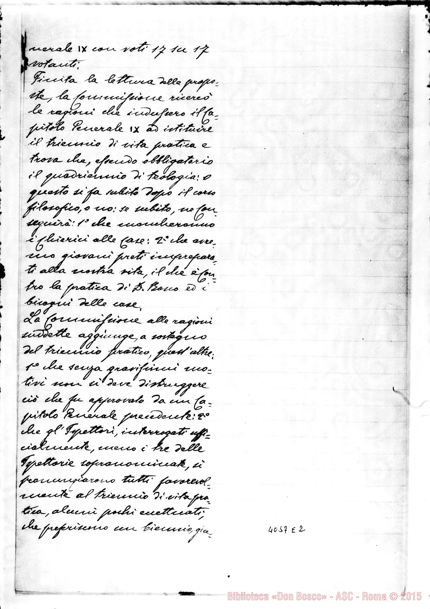 Fotogramma E 2 — Relazione sul triennio di vita pratica. Ms.