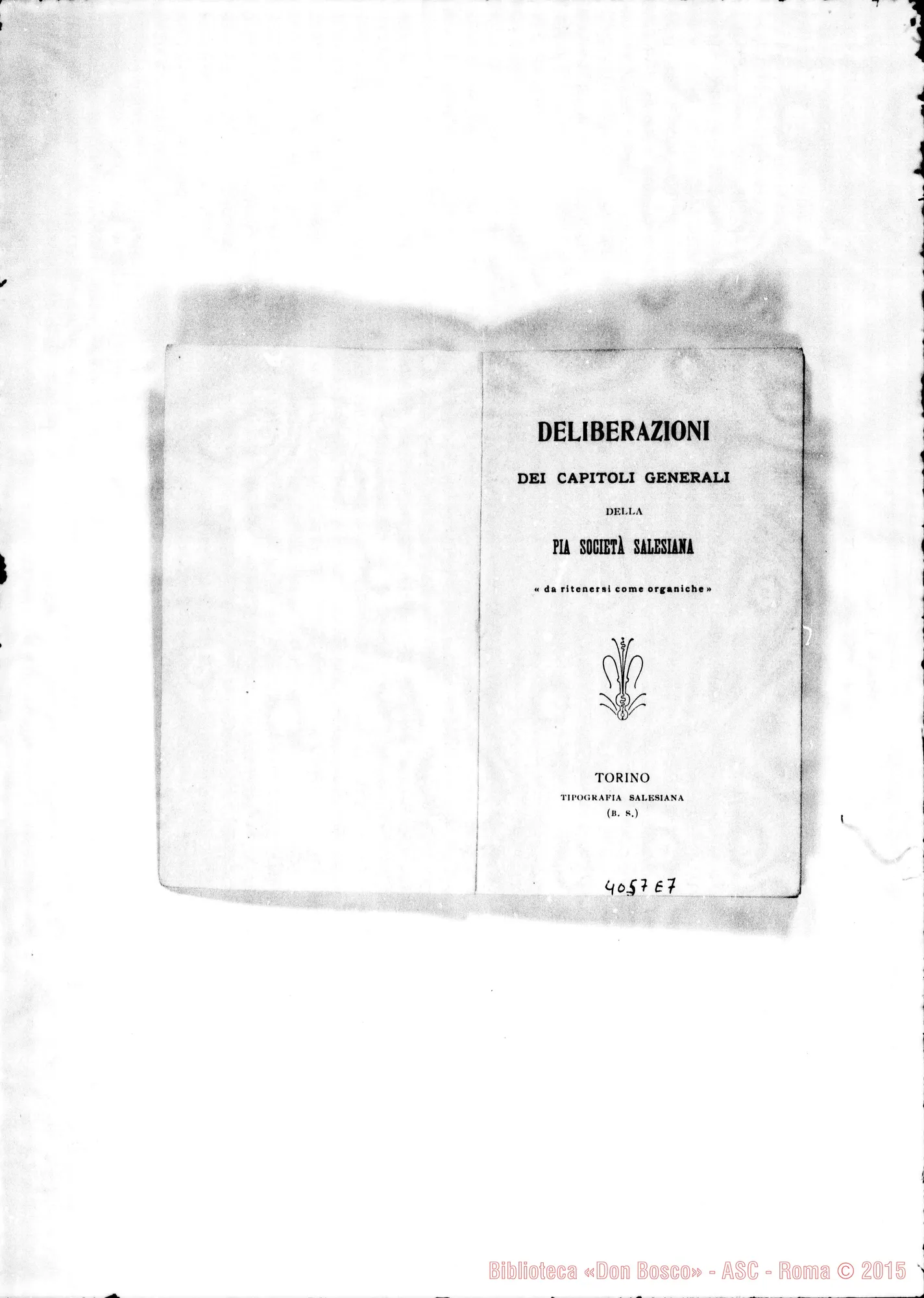 Fotogramma E 7 — Deliberazioni del X Capitolo Generale. Torino, 1905. Stampato