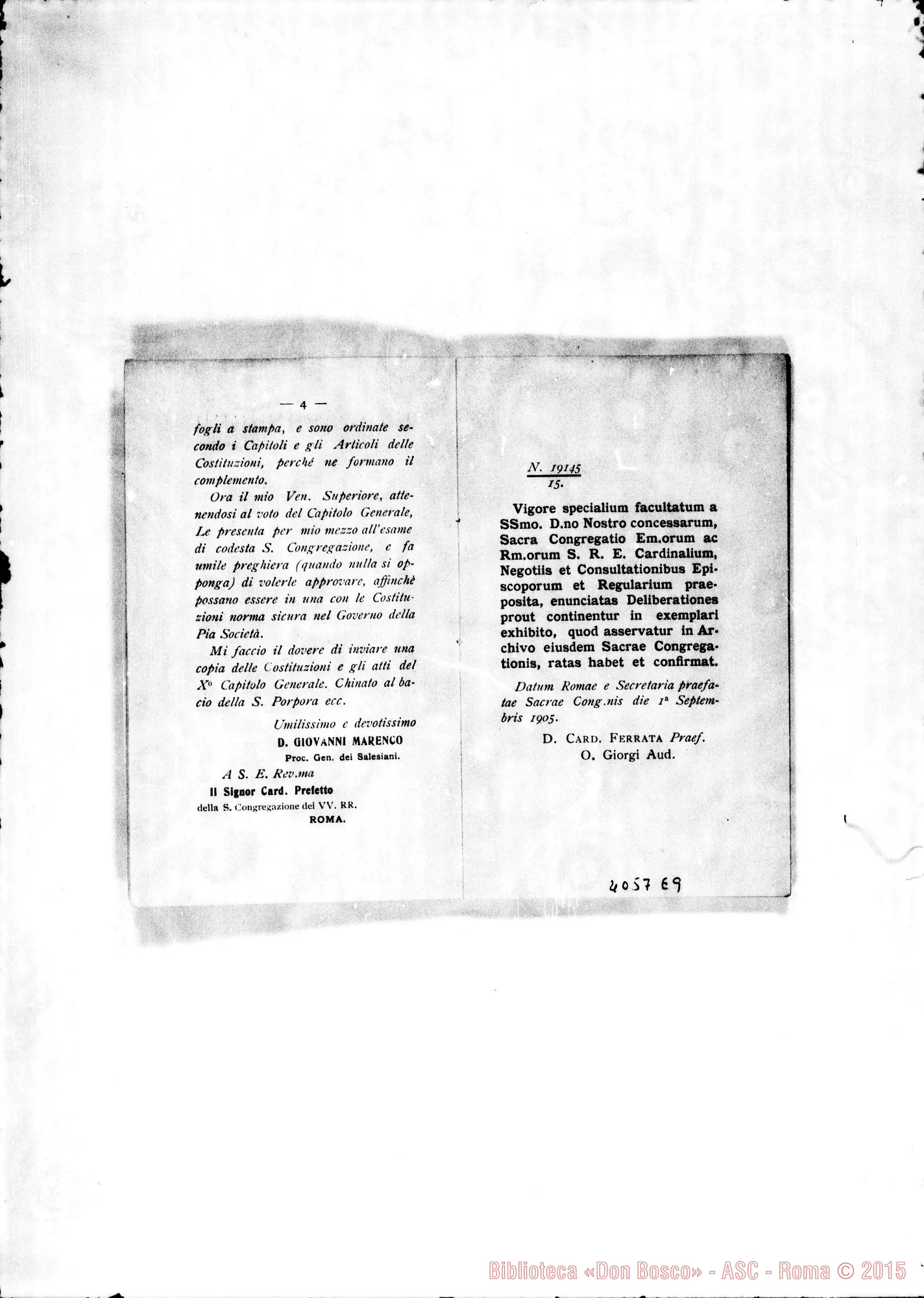 Fotogramma E 9 — Deliberazioni del X Capitolo Generale. Torino, 1905. Stampato