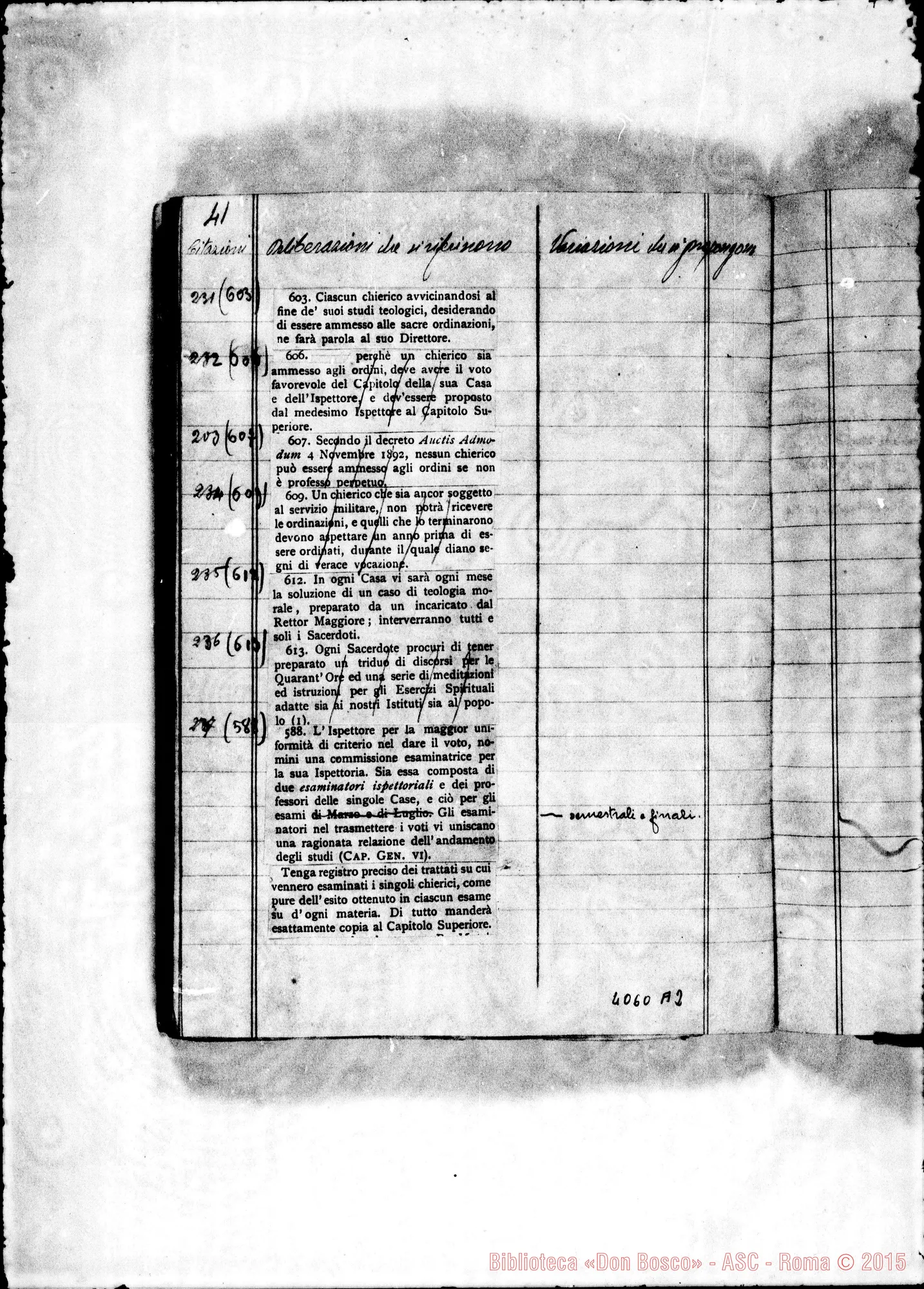 Fotogramma A 2 — Costituzioni: Deliberazioni che si riferiscono-Variazioni che si propongono-Da notarsi. Quaderno ms. E stampato A ritagli