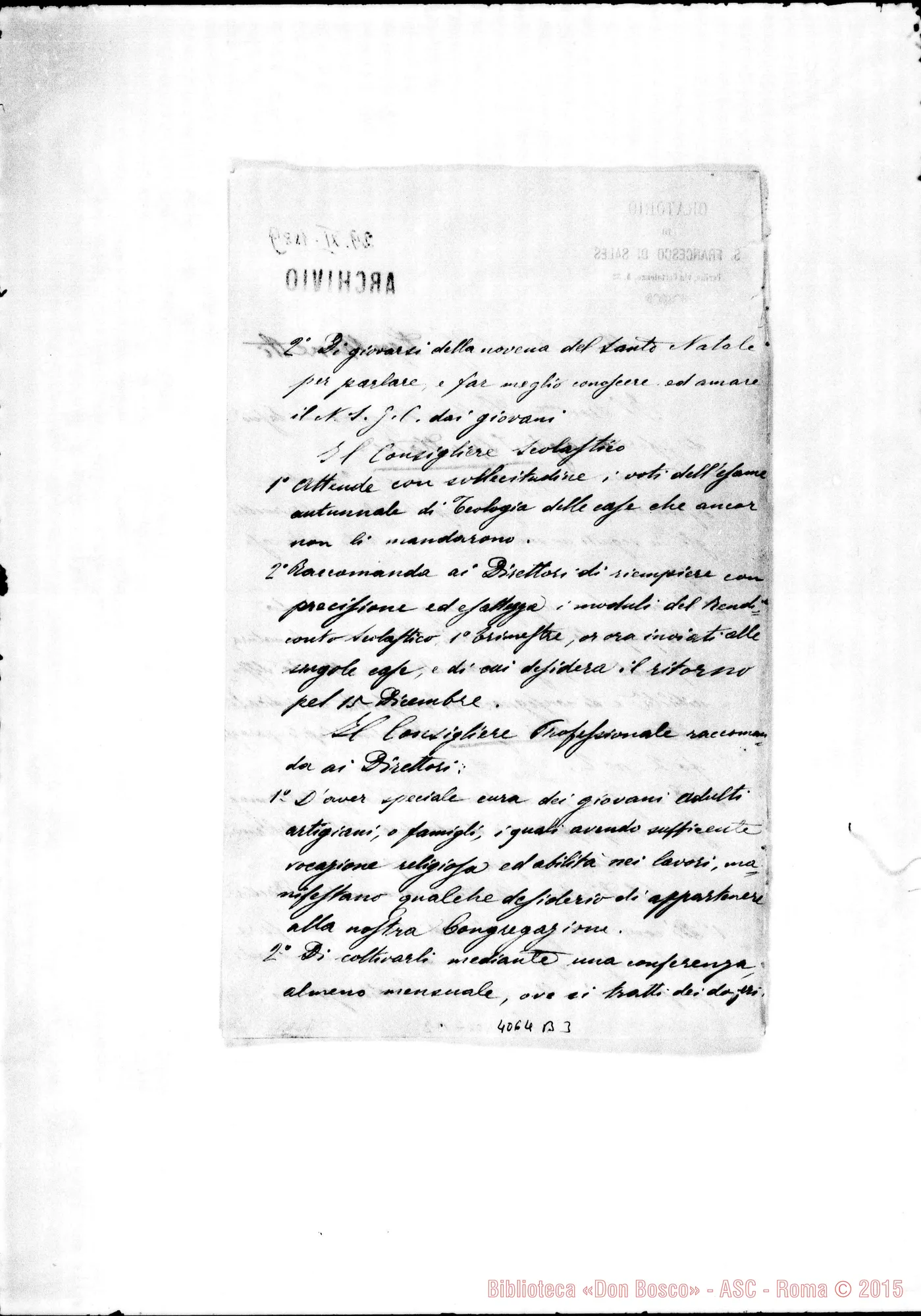 Fotogramma B 3 — Anno 1889: Circolari di Don Belmonte dei mesi di giugno, ottobre (2), novembre e dicembre (2). Ms.