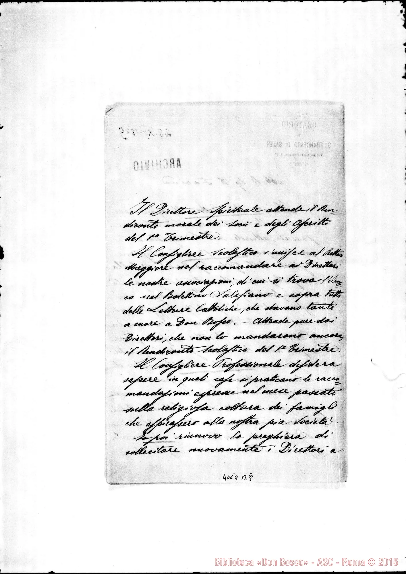 Fotogramma B 8 — Anno 1889: Circolari di Don Belmonte dei mesi di giugno, ottobre (2), novembre e dicembre (2). Ms.