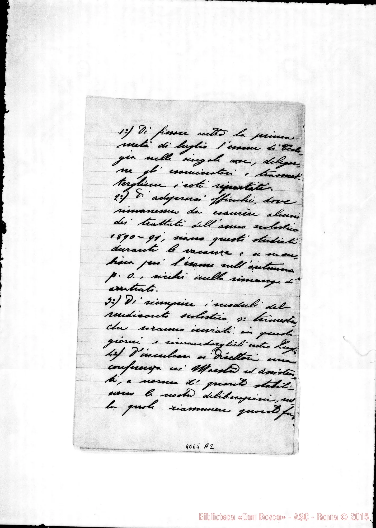 Fotogramma A 2 — Anno 1891: Circolari di Don Belmonte, dei mesi di gennaio, febbraio, marzo, aprile, giugno (3), luglio, novembre (2), dicembre. Ms.