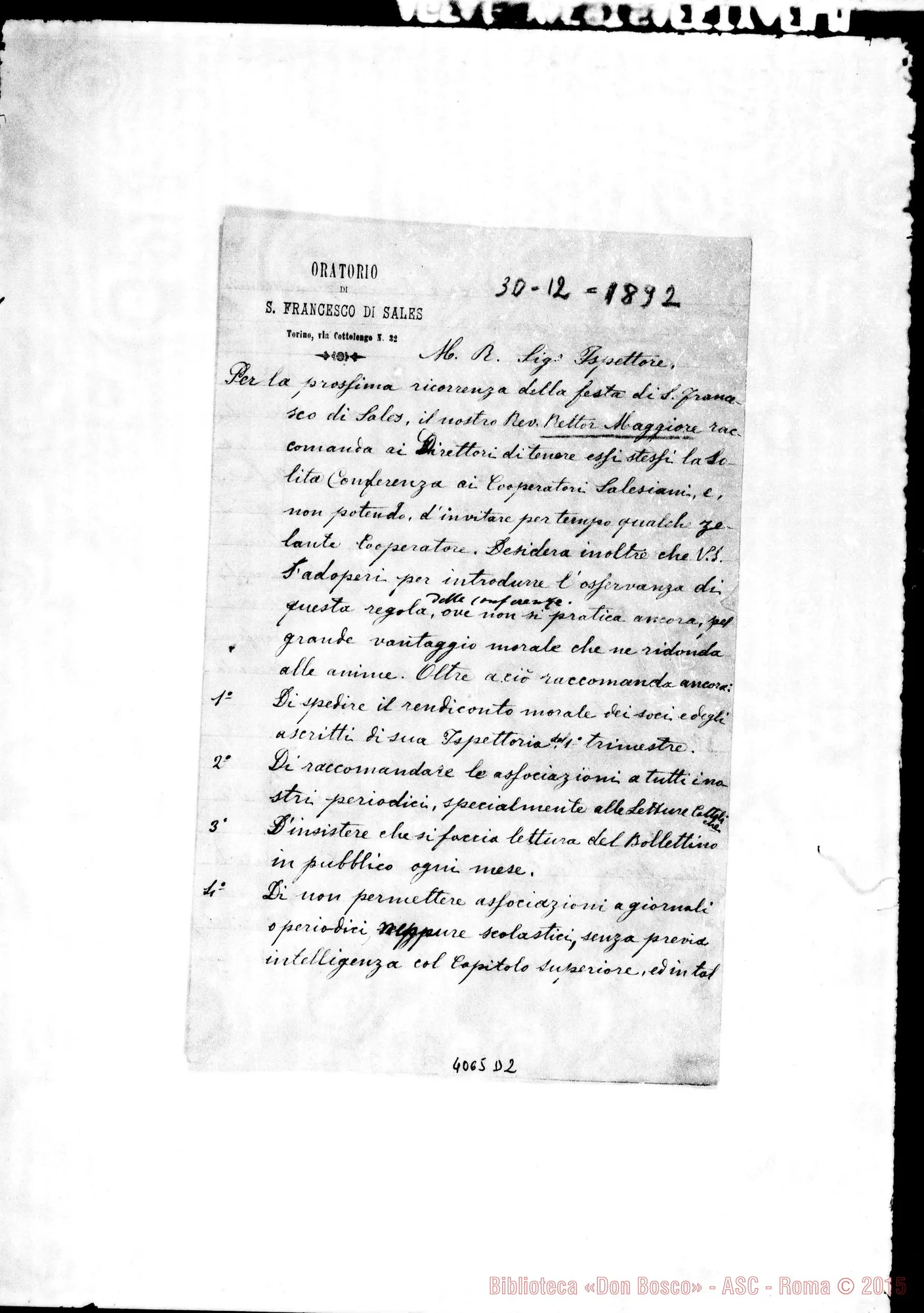 Fotogramma D 2 — Anno 1892: Circolari di D. Belmonte dei mesi di gennaio, febbraio, marzo (2), maggio (2), giugno, luglio, novembre, dicembre. Ms.