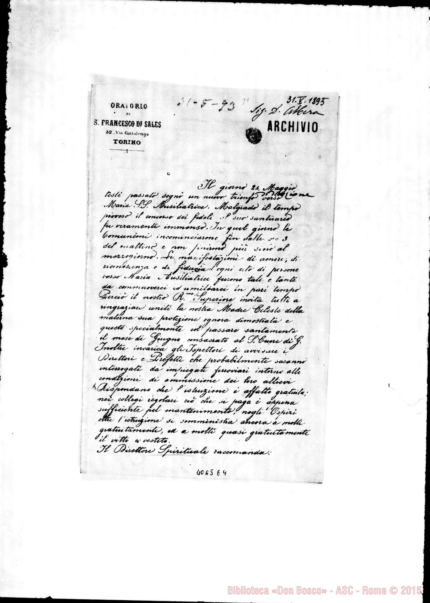 Fotogramma E 4 — Anno 1893: Circolari di D. Belmonte dei mesi di gennaio, febbraio, aprile (2), maggio, giugno, agosto, ottobre, novembre, dicembre (2, una di D. Albera). Ms. e Omeotipia