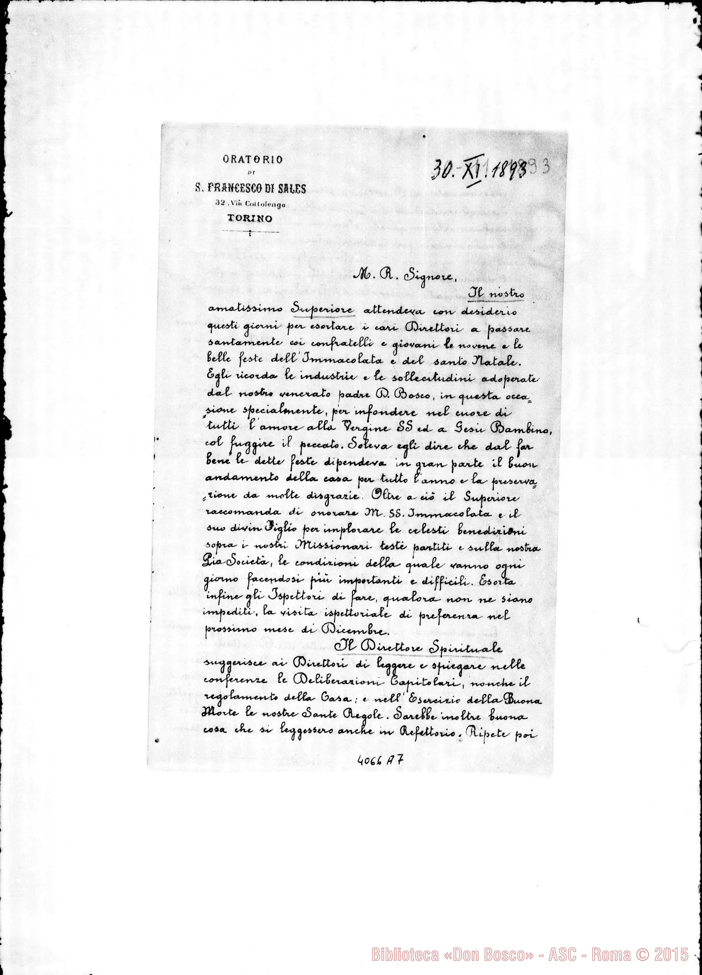 Fotogramma A 7 — Anno 1893: Circolari di D. Belmonte dei mesi di gennaio, febbraio, aprile (2), maggio, giugno, agosto, ottobre, novembre, dicembre (2, una di D. Albera). Ms. e Omeotipia